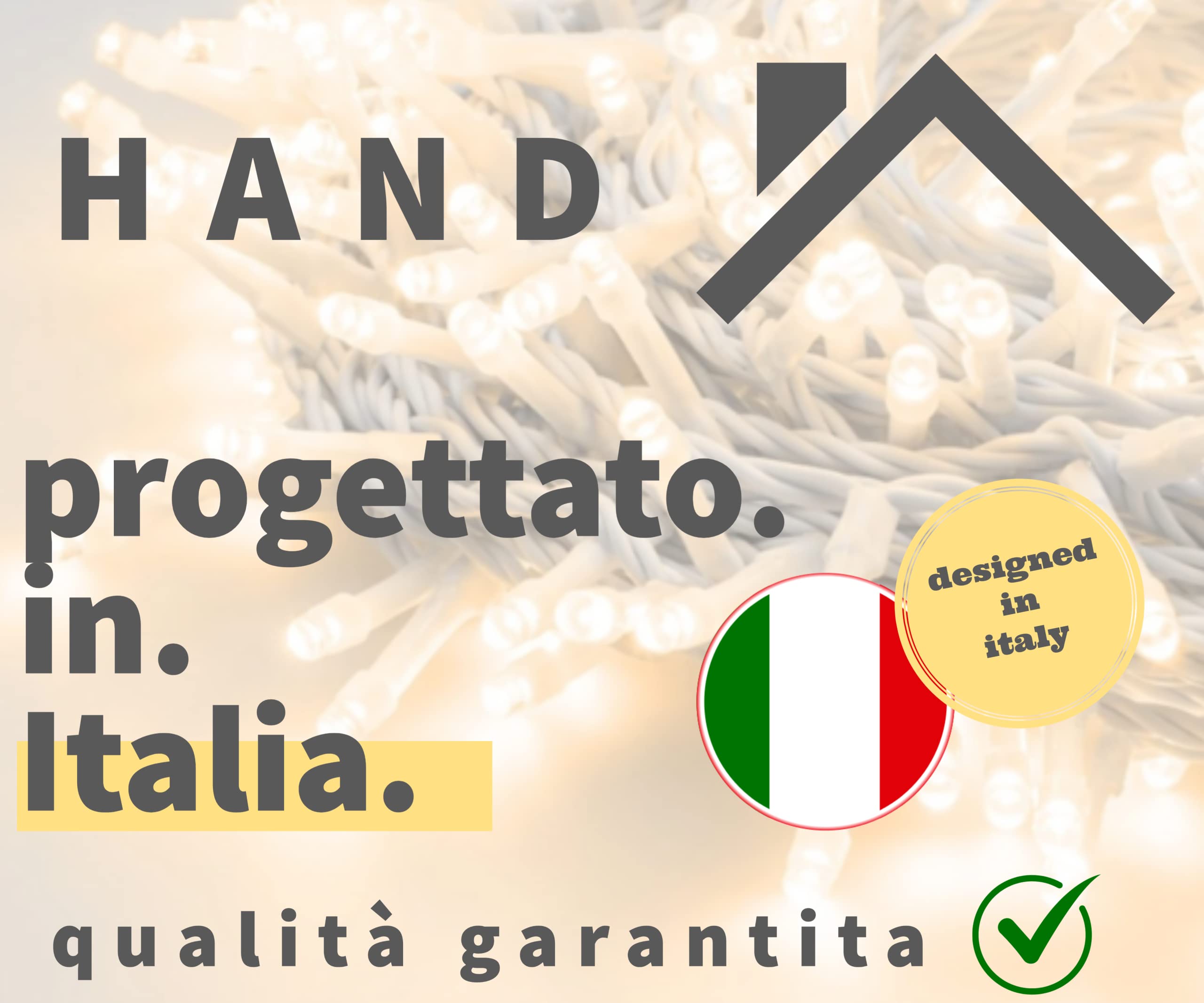 HAND - Luci Di Natale da Esterno Professionali a Risparmio Energetico e Alta Impermeabilità - Luminarie Natalizie da Esterno (Bianco Caldo, 20 Metri (200 LED))
