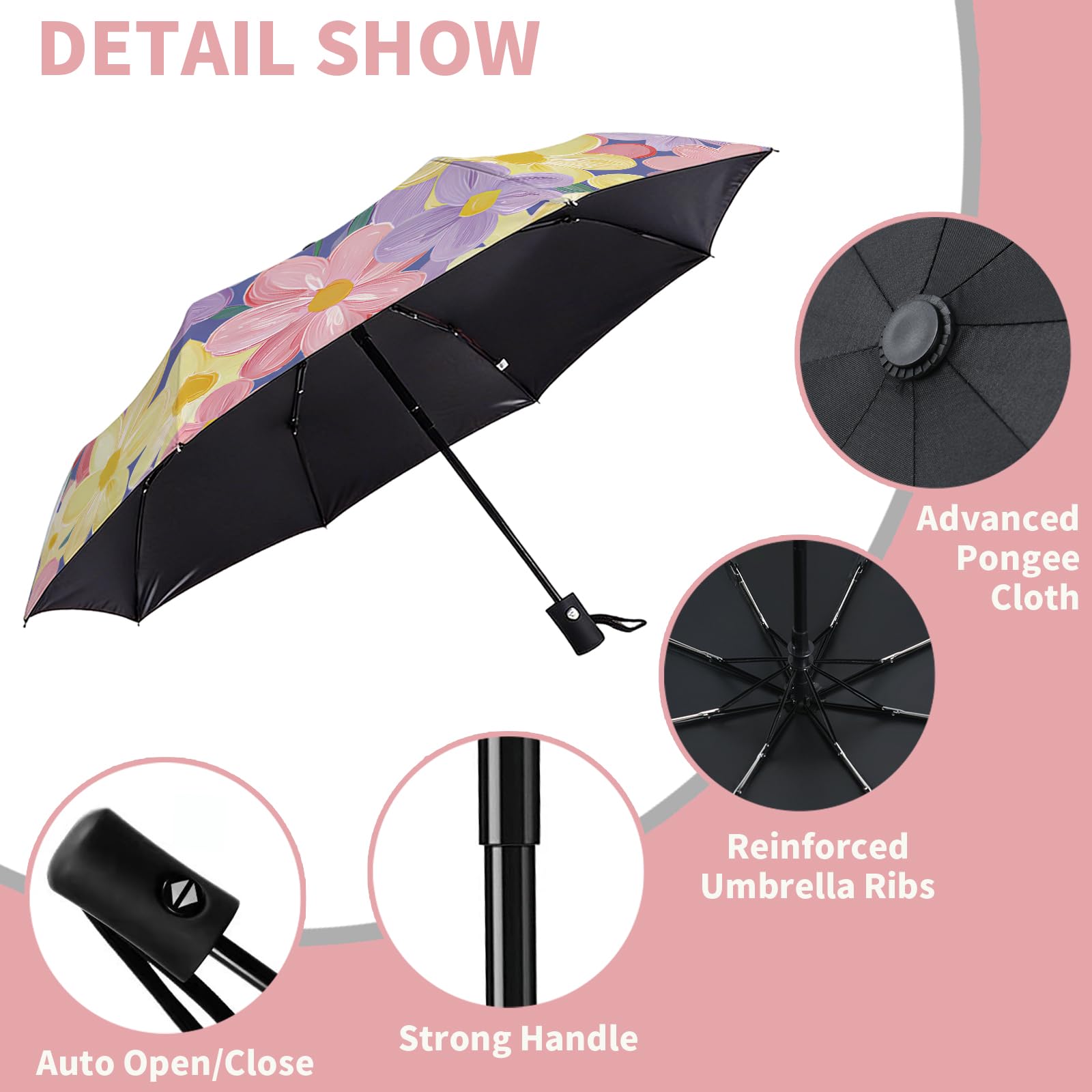 MAYJOYDIY Paraguas plegable automático portátil de viaje de 107 cm, paraguas de cierre automático para uso diario, viajes, actividades al aire libre