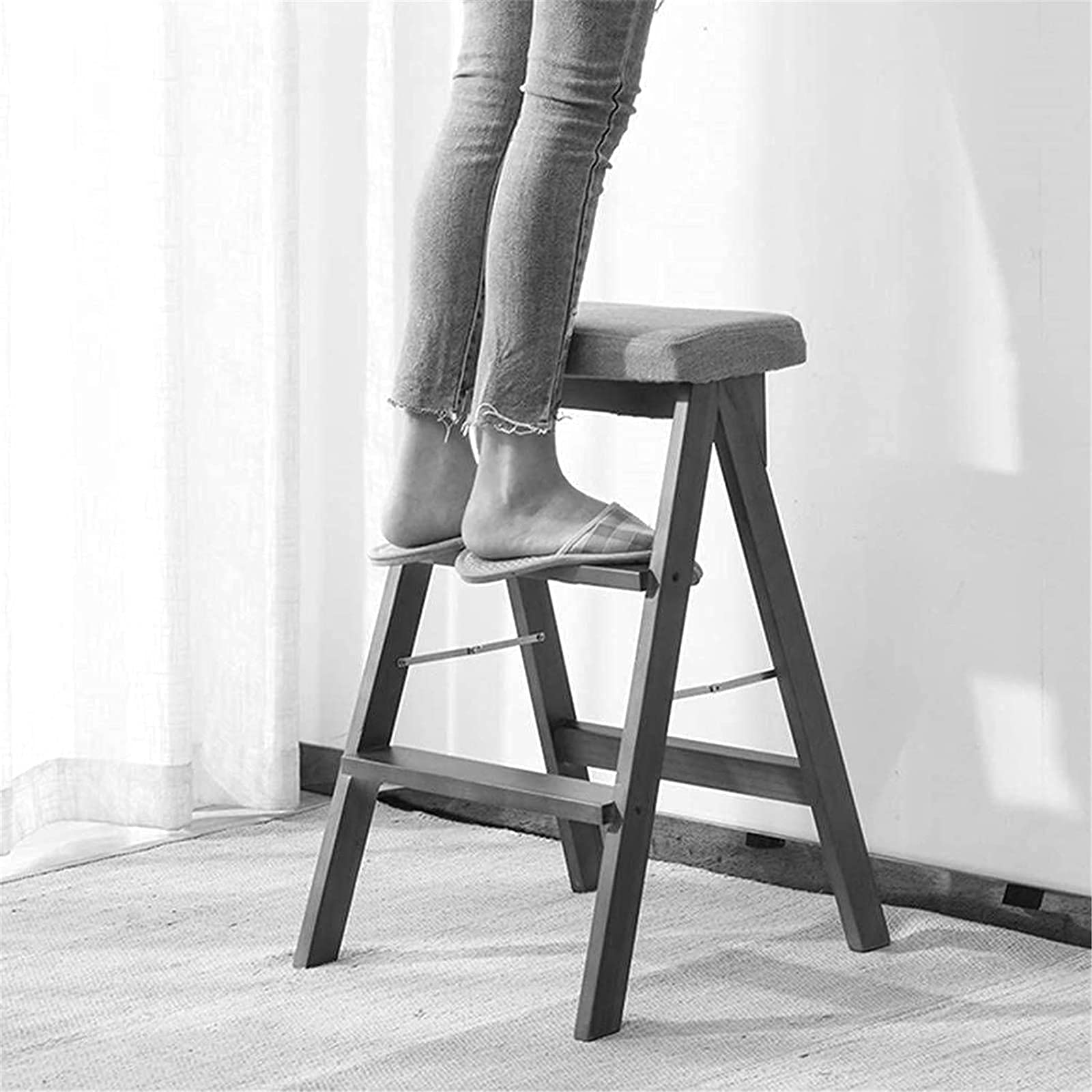 DASHADAO Taburete de Escalada para Interiores, Taburete de Escalera portátil, Taburete de Andador Plegable/Escalera de 3 Rollos, Silla, Silla de Comedor de Madera, Taburete de Esponja, Tabu