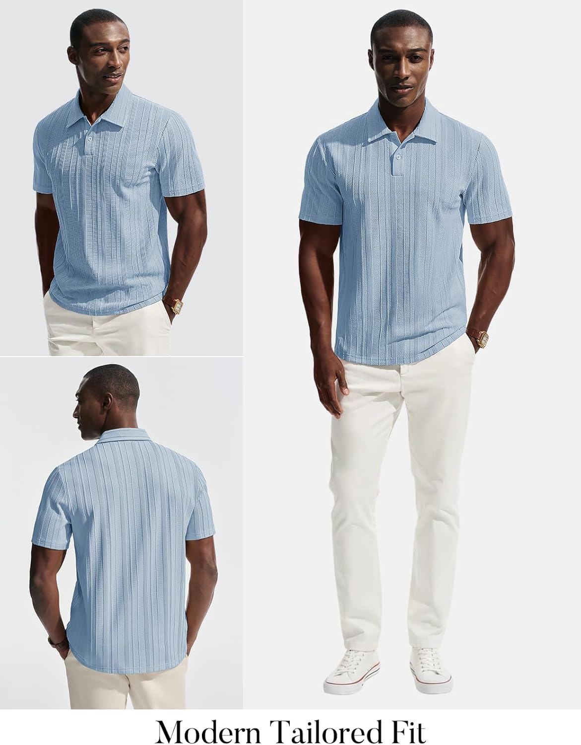 PJ PAUL JONES Mens Polo Shirts Short Sleeve Casual Dress Shirts Textured Knit Polo Collared Golf Shirts Fashion Tops