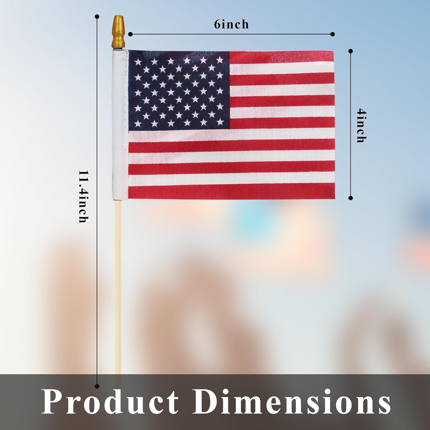 Small US American Handheld Flags, 4x6 Inch Golden Spear Tip, Stick Flags by Crystal Lemon (120)