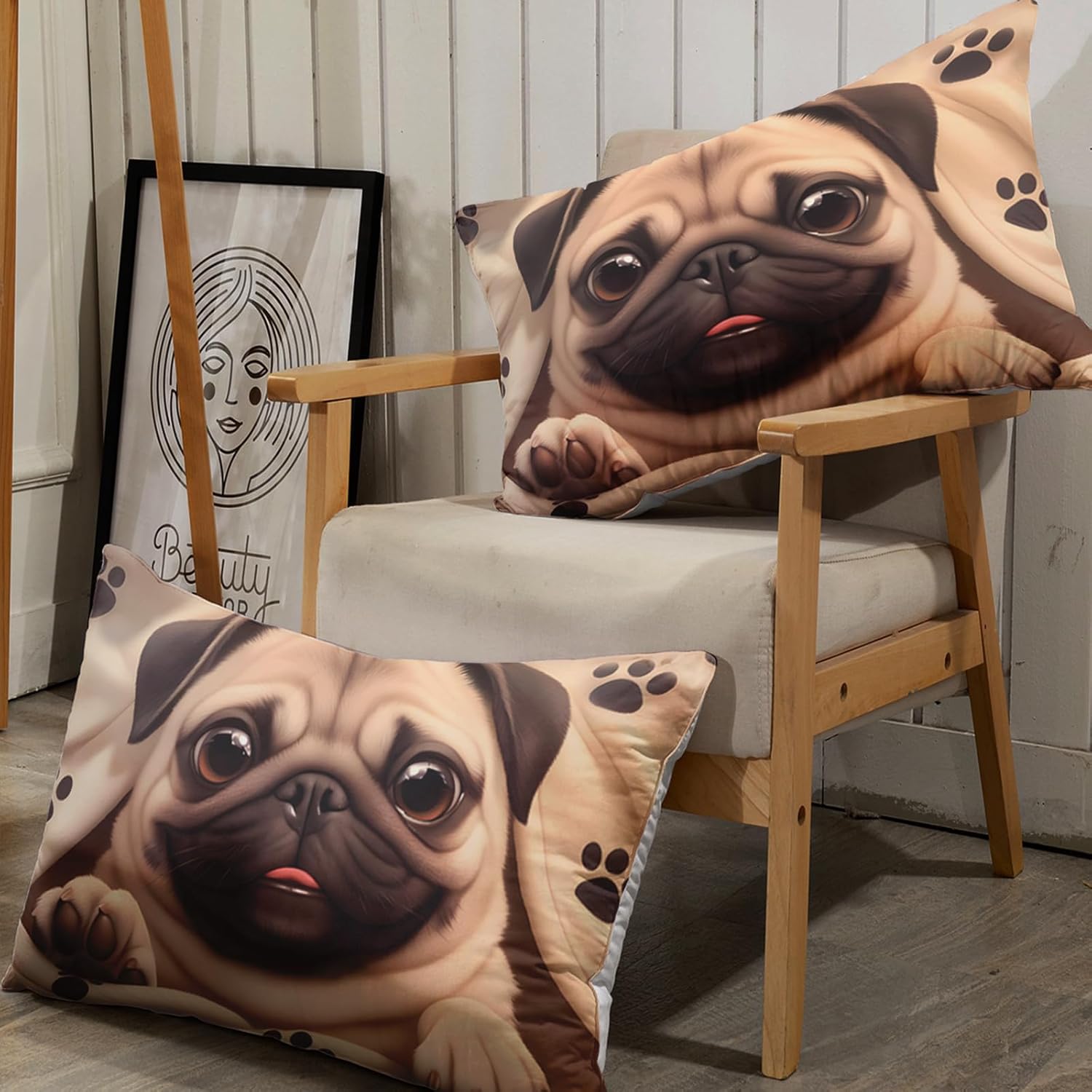 AILONEN Cute Puppy Printed Bed Sheets Set - Twin,Cartoon Pug Dog Bedding Sets - Kawaii Dog Paw Print Fitted Sheet Set for Bedroom Design Decor -3 Pieces, 1 Deep Pocket and 2 Pillowcases