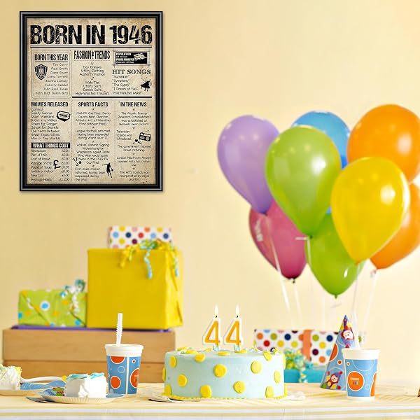 Benjia 1946 Poster Framed UK, Happy 80th Birthday Sign Card Party Decor Supplies Home Decoration Birthday Gift 80 Years Old Wedding Newspaper For Men Women (8x10 inch, Vintage) - 5