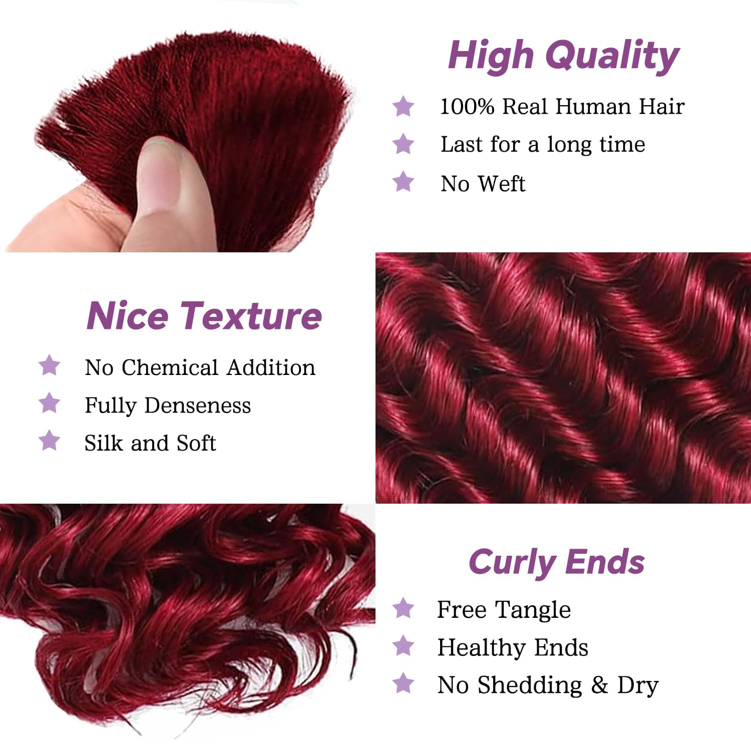 Human Braiding Hair for Boho Braids Human 110g 16 Inch Curly Boho Hair for Braiding Knotless 12A Deep Wave Bulk Bohemian 3 Bundles/Pack (99J) - Image 3