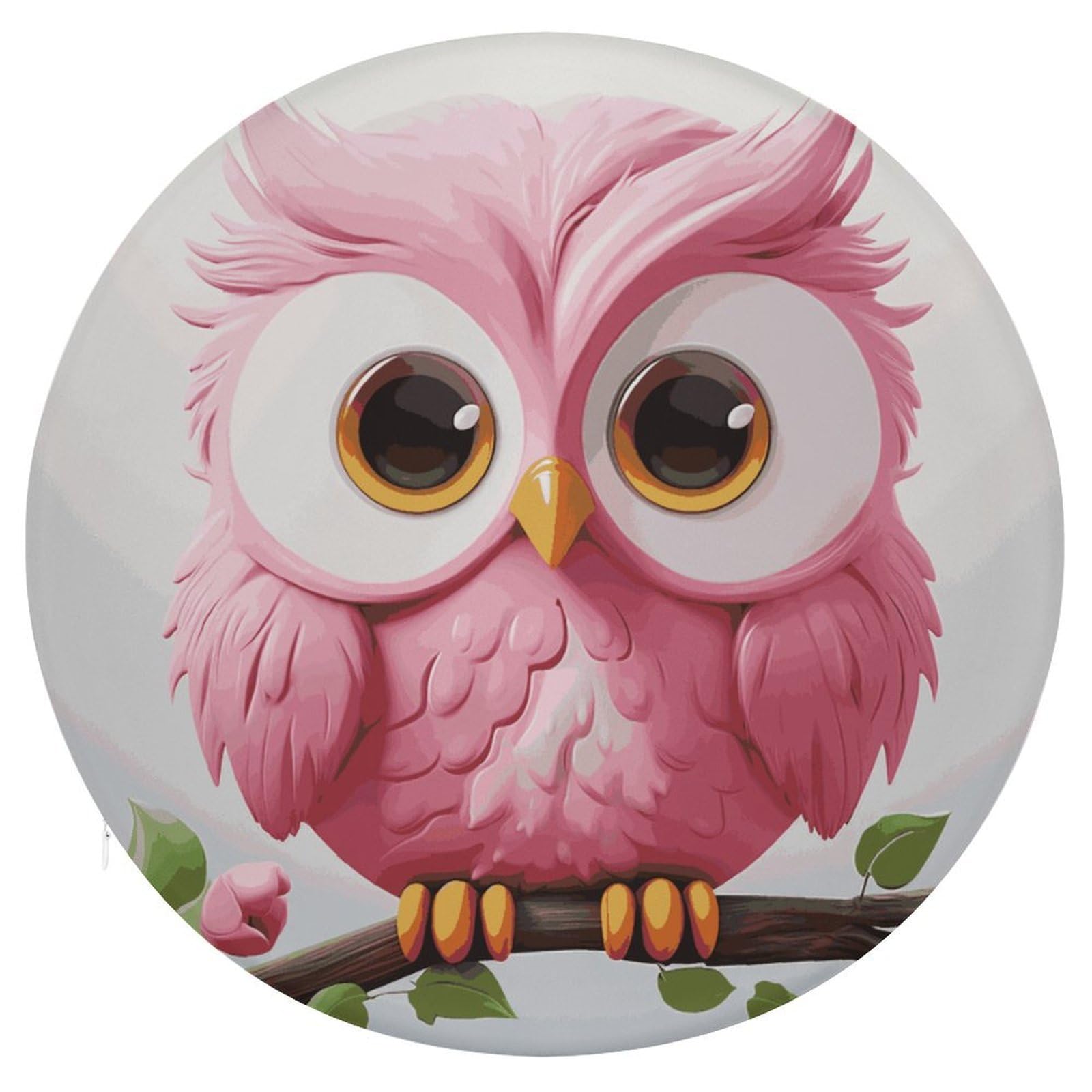 JTREHY A Pink Owl Cushion Soft Breathable Round Cushions Multi-Functional with Zipper Floor Pillows Cushion for Various Indoor Occasions Chair Pad