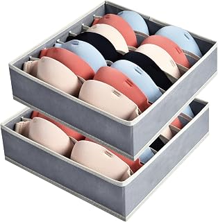 AiQInu BH Organizer Aufbewahrungsbox,7 Zellen Faltbare Schubladen Organizer für BH,2 Stück Kleiderschrank Schublade Divider Unterwäsche Organizer zum Aufbewahren von BHs,Socken und Krawatten