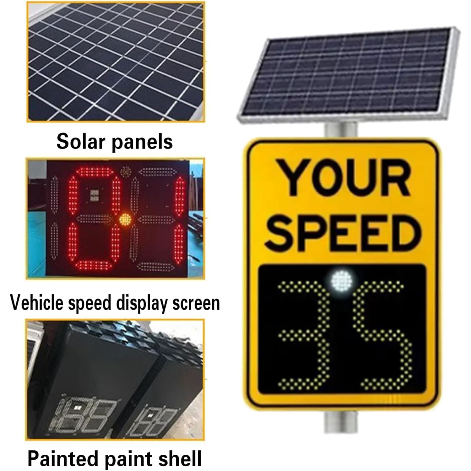 Señal De Límite De Velocidad con Radar Solar, 20" X 28", Señal De Retroalimentación De Radar, IP65 Resistente Al Agua, 500 M De Visibilidad, Velocímetro De Radar para Carreteras Y Calles