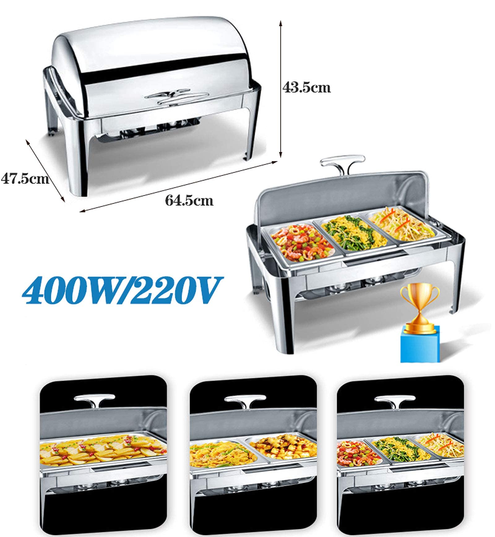 Scaldavivande da 9 Litri, Scaldavivande Commerciali con Coperchio, Portavivande in Acciaio Inox per Mantenere Il Cibo Caldo, 64,5 * 47,5 * 43,5 Cm, A