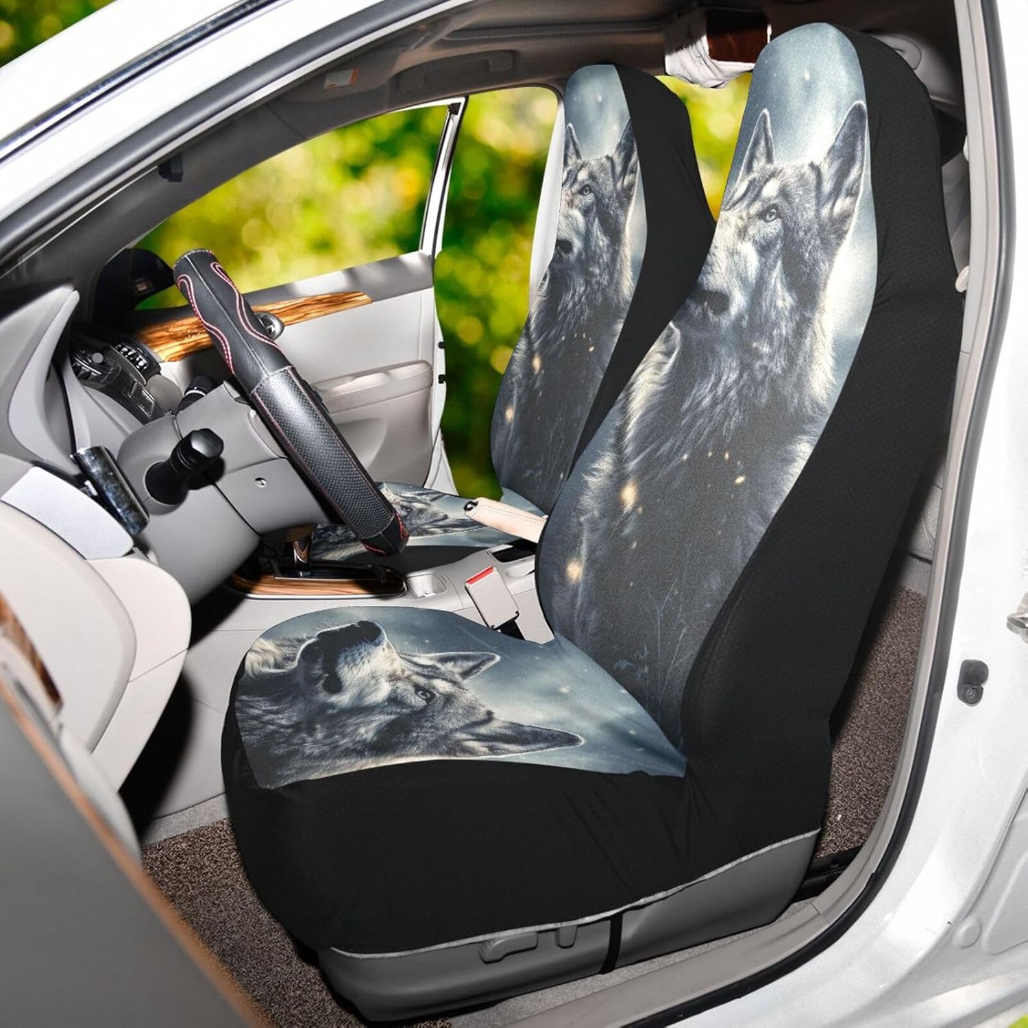 Wolf Moon Seat Covers for Car Trucks, Universal Fit Automotive Seat Protector with Back Pocket 2 Set
