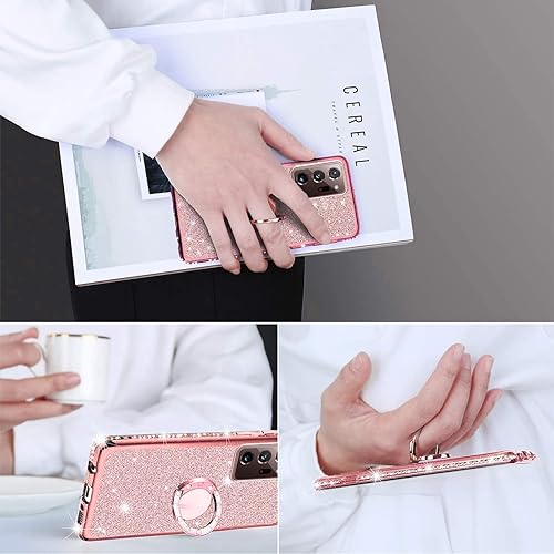 Miniatura 5 de Funda para Galaxy Note 20 Ultra con correa de cordón y soporte de anillo, bonita purpurina brillante para mujer, protección contra caídas a prueba