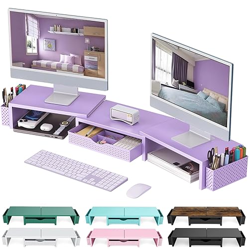 gianotter Dual Monitor Stand Riser, Desk Organizer With Drawer and