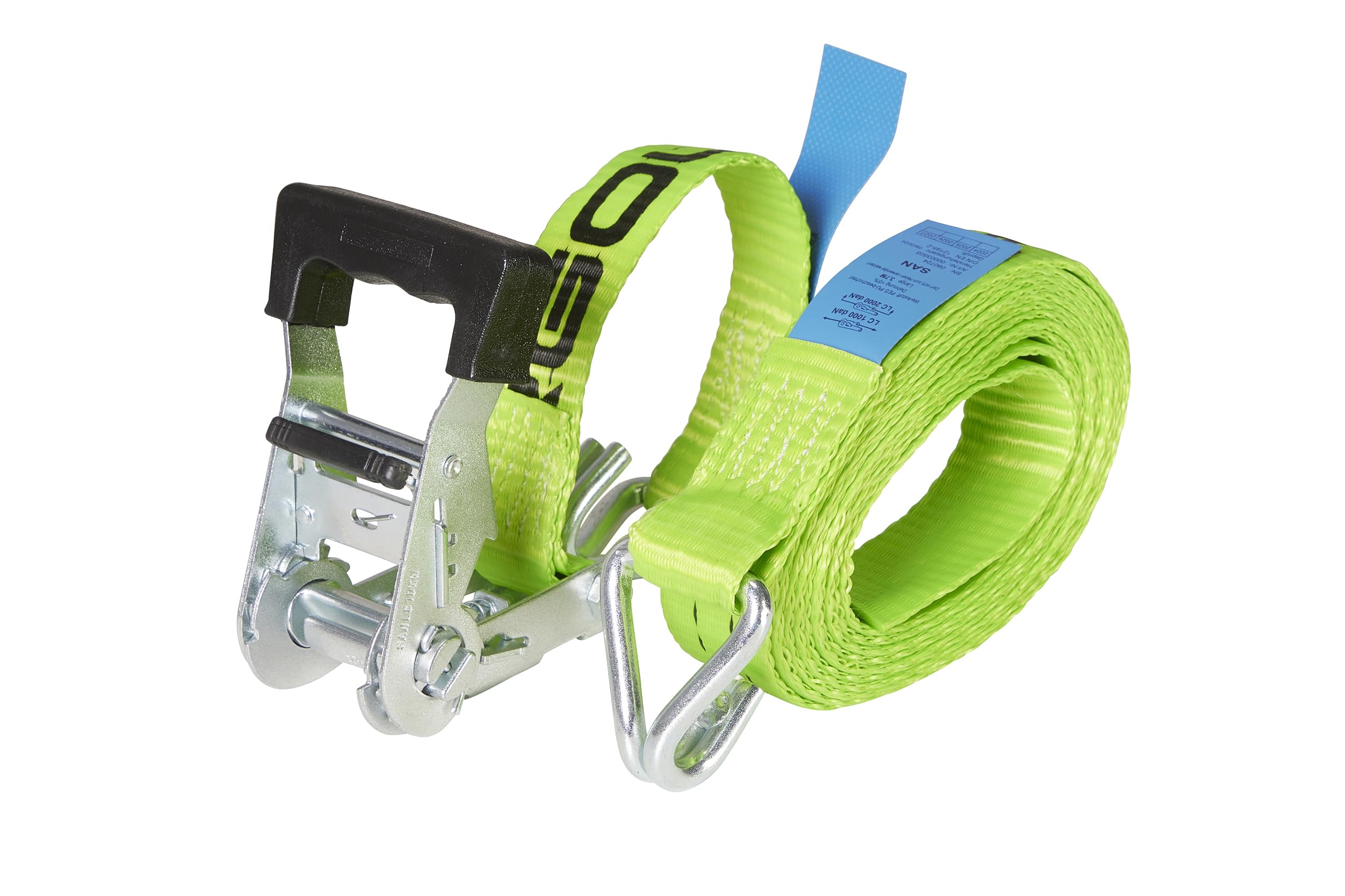 Ergolash - Juego de 2 correas tensoras, 4 metros (4 m de largo), 35 mm de ancho, fuerza de tracción LC 1.000 daN, STF 200 daN, correas de amarre de dos piezas, correas tensoras de trinquete con