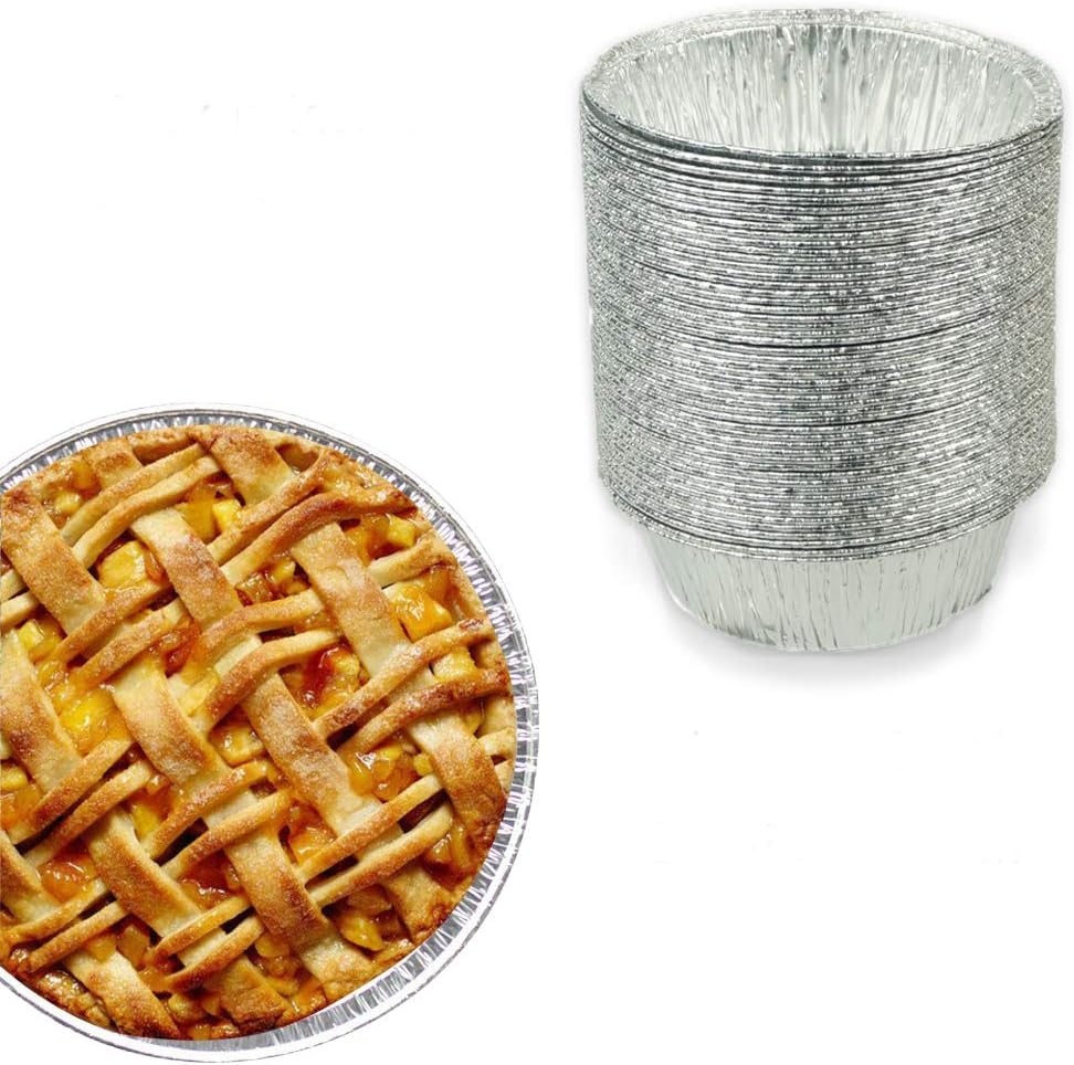 Yajing 5 Inch Small Round Pie Tart Tin Foil Pans - Freezer & Oven Safe Disposable Aluminum - For Baking, Cooking, Storage & Reheating - Pack of 50