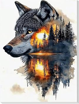 Genius maker Wolf Paint by Numbers Kits for Adults Beginner with Framed Canvas, Animal Easy Adult Paint by Numbers Color by Number Painting Kit, Acrylic Arts and Craft for Home Wall Decor 8x12inch