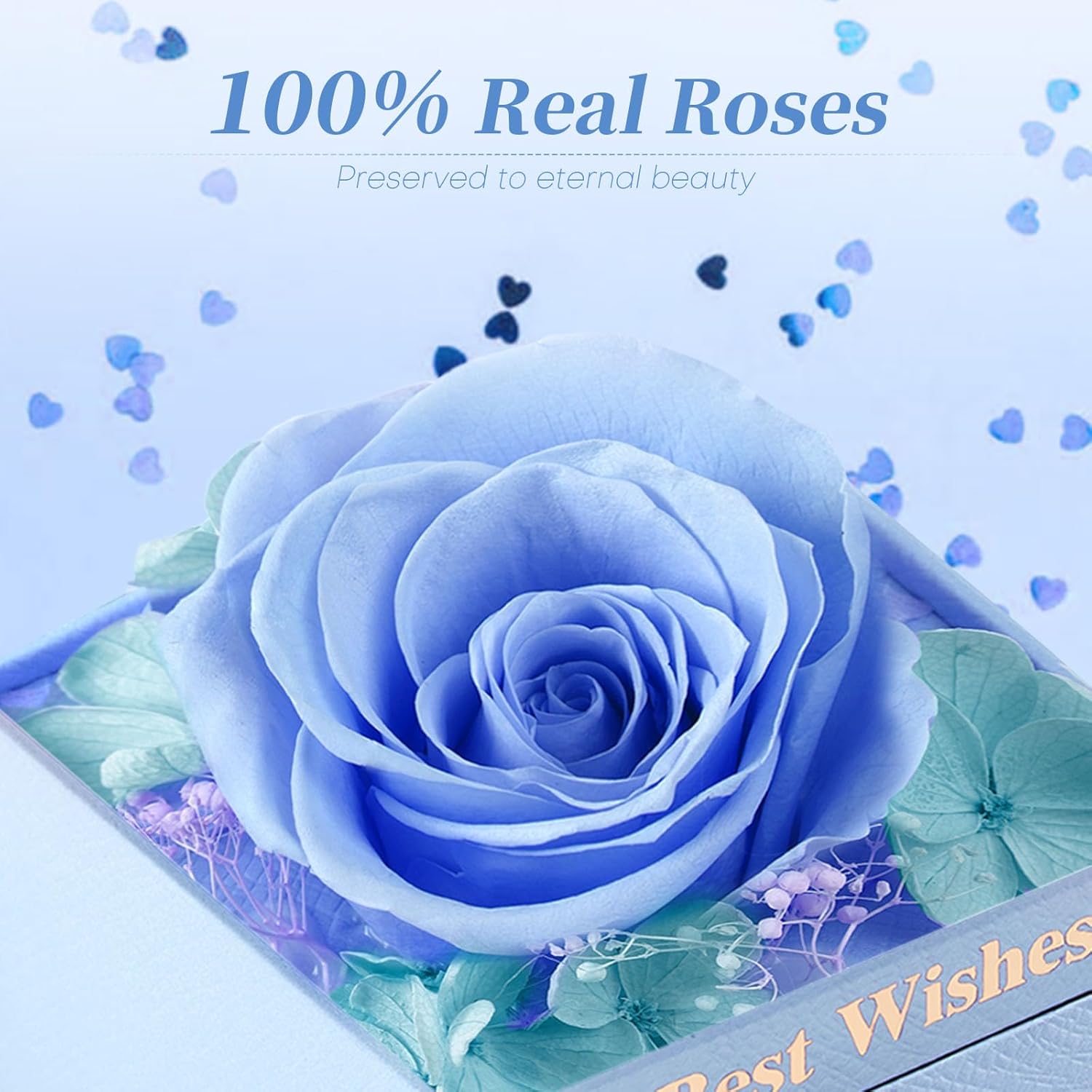 WOKEISE Preserved Real Rose with I Love You Necklace and Crown Ring 100 Languages, Gifts for Women, Girlfriend, Wife, Mom, Grandma, Birthday, Anniversary, Valentine's Day, Mother's Day - Blue - Image 4