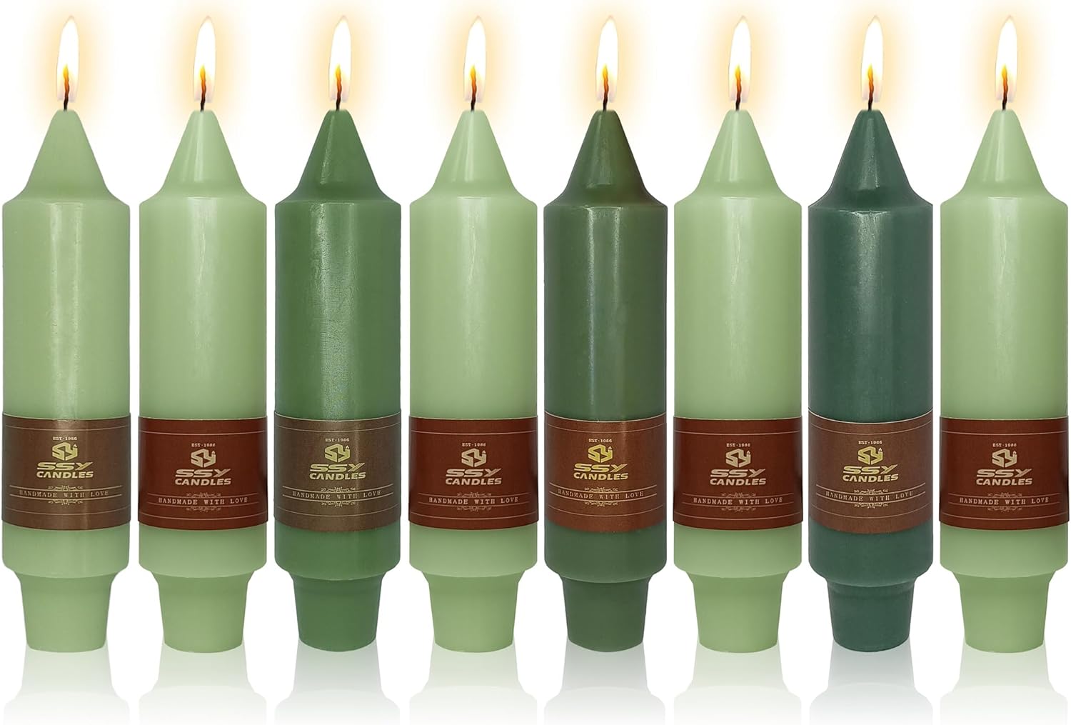 8pcs Green Short Taper Candle Colored Candlesticks - 5INCH Small Tapered Candles Green Candle Sticks Unscented Wax Candle