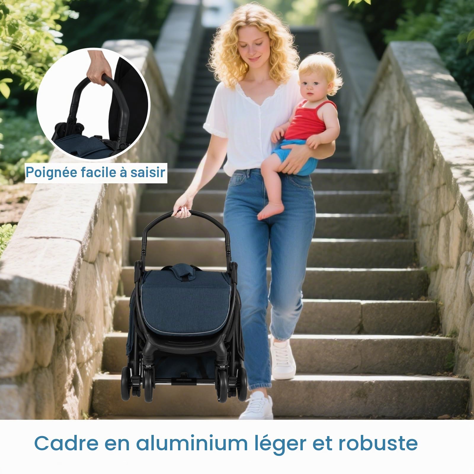 LIFEZEAL Poussette pliante avec dossier réglable - Avec fonction de sommeil - Poussette de voyage légère pour bébé de 0 à 3 ans - Charge maximale : 15 kg (93 x 35 x 103 cm, bleu + noir)