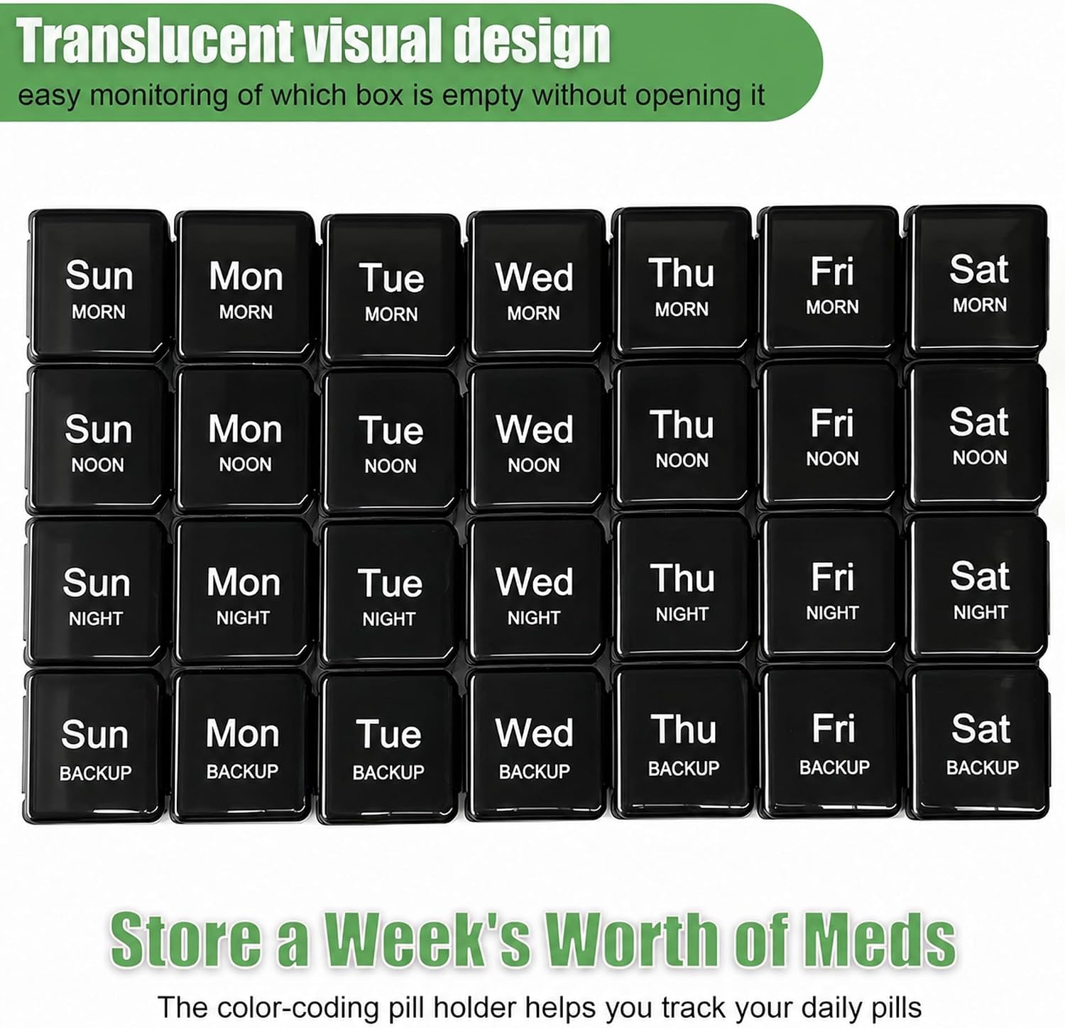 Pill Organizer 4 Times a Day - Pill Box 7 Day, Large Weekly Medicine Pill Case for Travel with Removable Individual Containers, Pill Cases to Hold Daily Vitamins and Supplements（Black） image 3