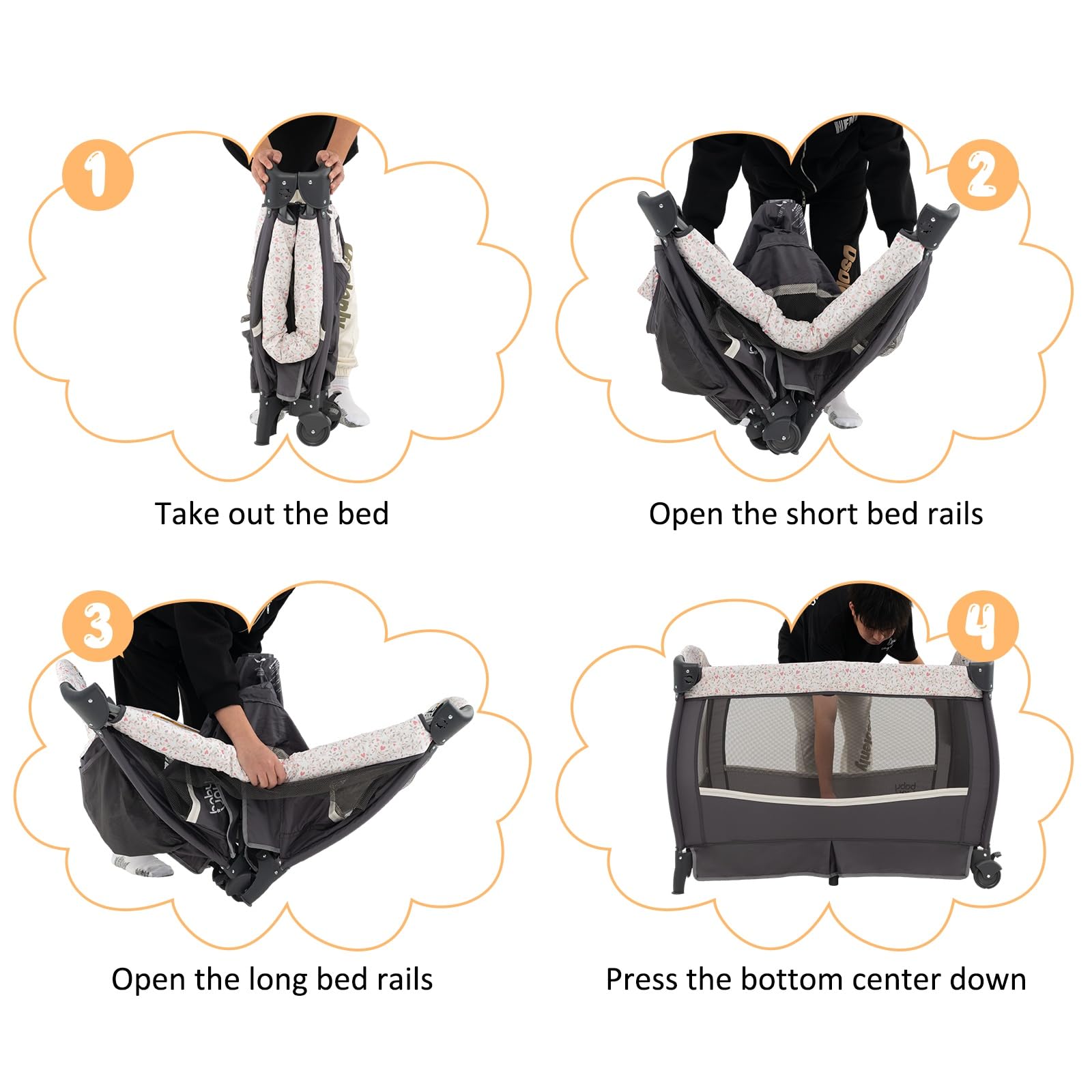 LIFEZEAL Cuna Bebe Plegable con Colchón, Cuna Colecho con Juguetes Montessori y Reproductor de Música, Bebe Bed con Cambiador y Ruedas, Carga 15 kg