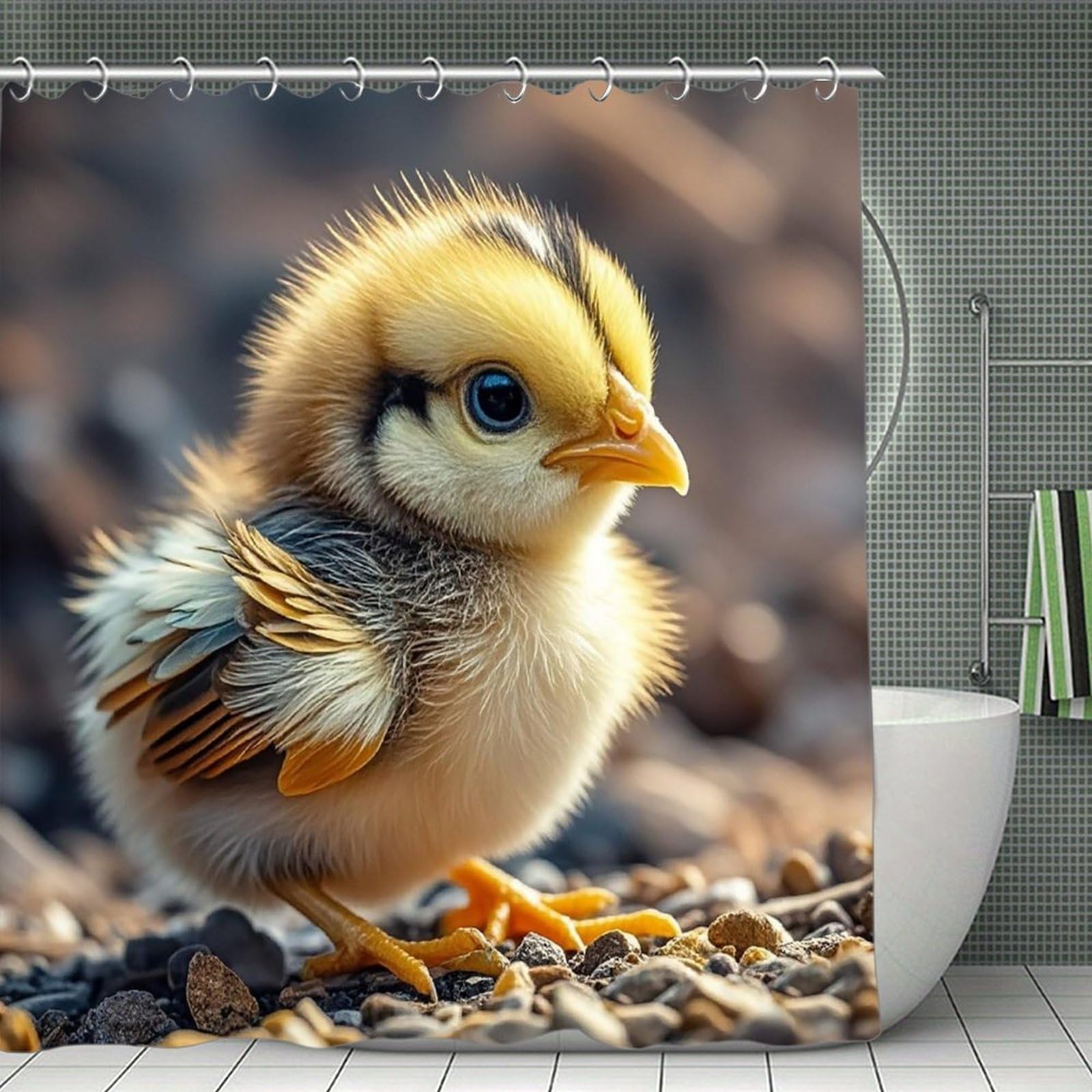 VstaDank Chicken Chick Shower Curtain Light-Weight Blackout Bathroom Curtain Washable Shower Liner 71x71 Inch Bath Curtain with Metal Holes Bathtub Bath Room