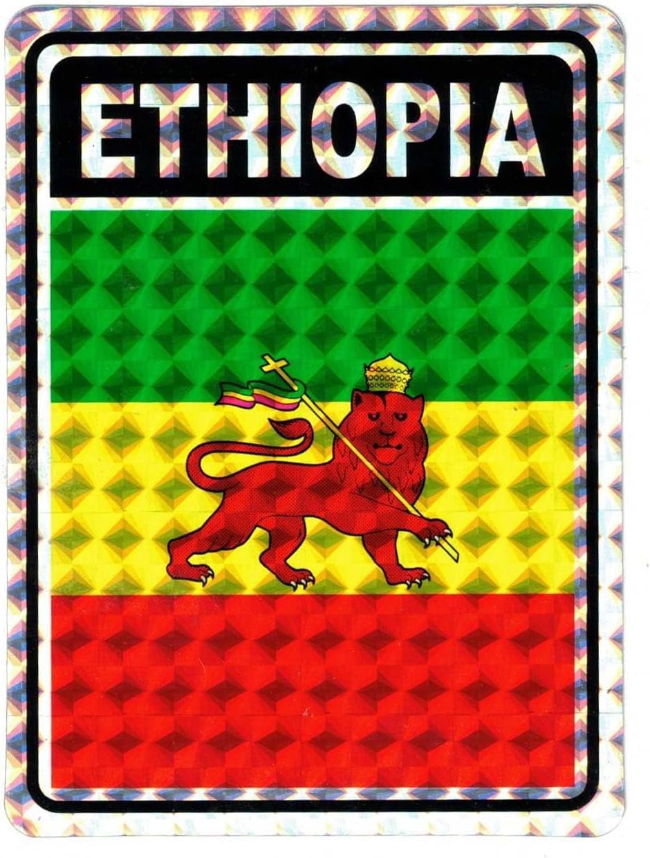 Pack of 50 Ethiopia Lion Flag Reflective Decal Bumper Sticker