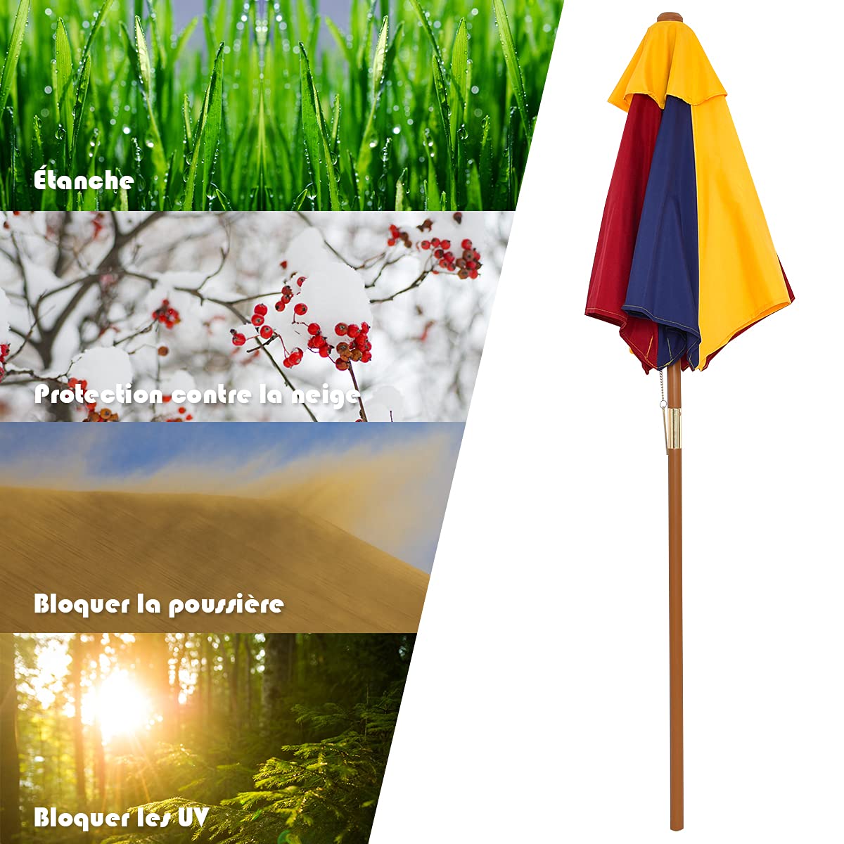 GOPLUS Table Pique-Nique Enfant avec Parasol, Table Enfant Jardin Extérieur et Banc en Bois, pour 1-4 Enfants, 89×79×50 CM (Multicolore)