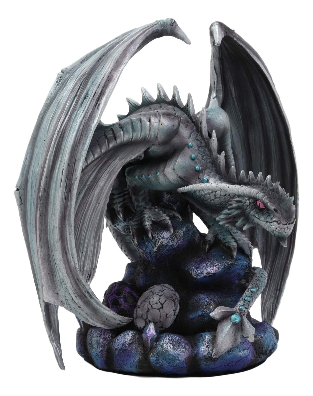 Ebros Gift Grey Silverback Adult Rock Dragon Guarding Egg Hatchling Statue 8" Tall Anne Stokes Fantasy Art Age of Dragons and Dungeons Decor Figurine