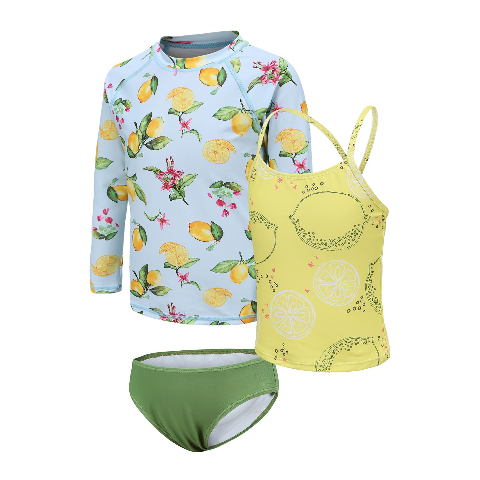 Traje de baño de 3 piezas para niñas, conjunto de traje de baño de manga larga y pantalones cortos, tankini para niñas de 5 a 16 años