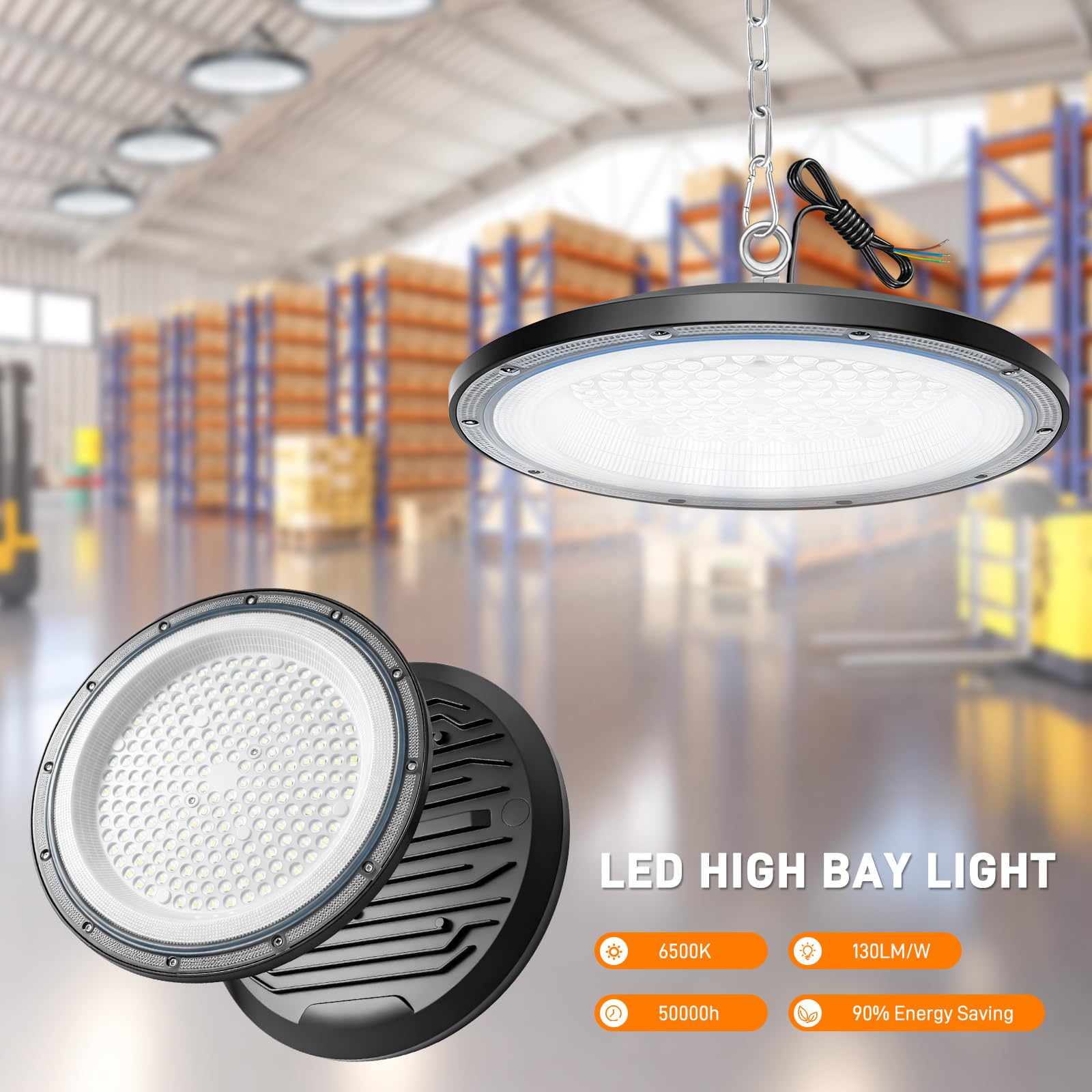 Lampa warsztatowa LED, oświetlenie hali, lampa sufitowa, lampa przemysłowa | Wodoszczelna lampa warsztatowa 6500 K UFO High Bay Light do hali Reflektor do garażu, magazynu fabrycznego, 1 sztuka 200 W
