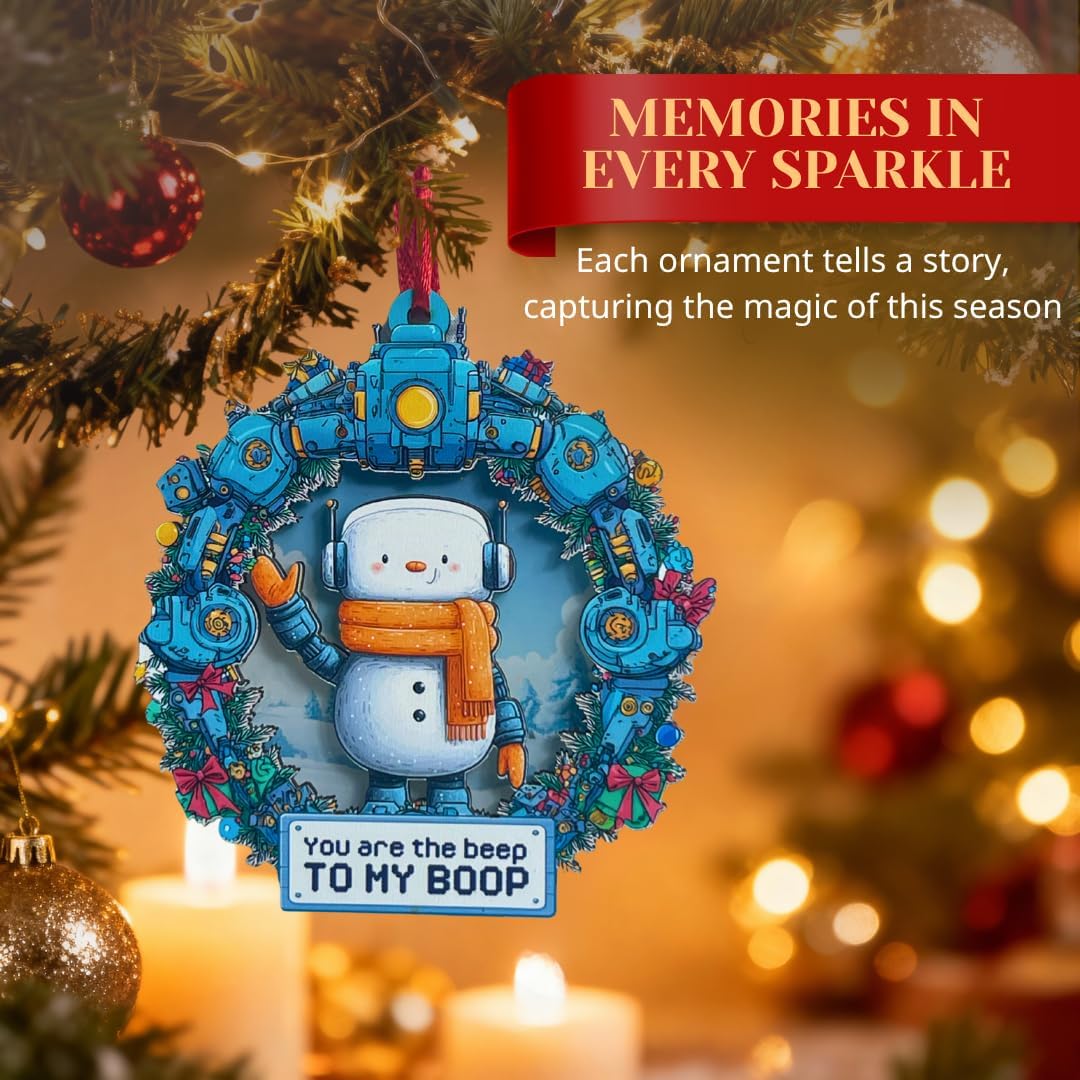 Robot Ornament, Funny Christmas Robot Ornaments, 3D Double Layer Wood Acrylic Tech Holiday Decor for Christmas Tree, Gift for Nerdy Couples and Robotics Enthusiasts image 2