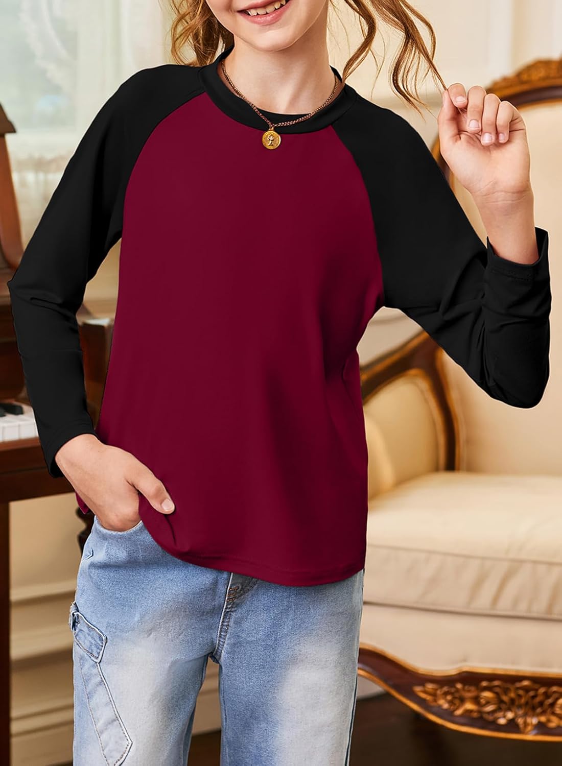 blibean Tween Girls Color Blocked Long Sleeve T-Shirt Size 6-15 Years - Image 2