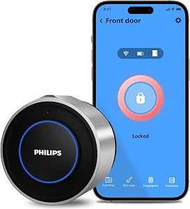 Philips Wi-Fi Smart Lock, Turn Your Existing Deadbolt into a Smart Door Lock, Built-in WiFi, APP Remote Control, Keyless Entry, Auto-Lock, Multiple Alarm - Silver