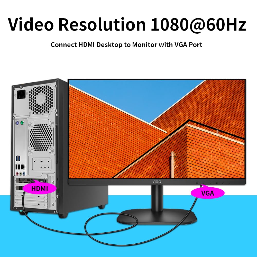 HDMI to VGA Cable, Uni-Directional HDMI Computer to VGA Monitor Cable (60ft)