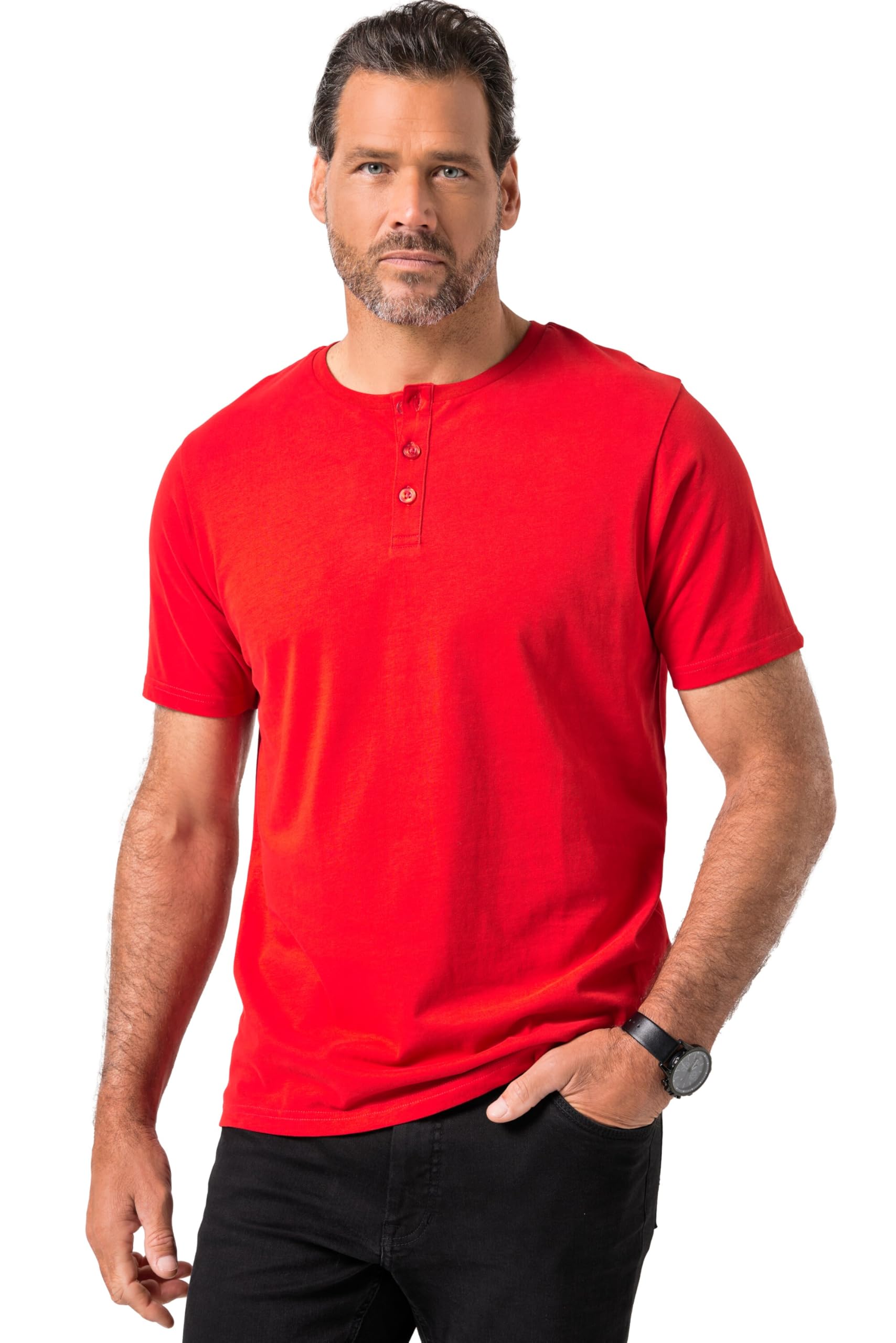 JP 1880 Menswear Big & Tall Plus Size L-8XL Short Sleeve Henley Shirt, Basic red XXXXXXX-Large 726695535-7XL