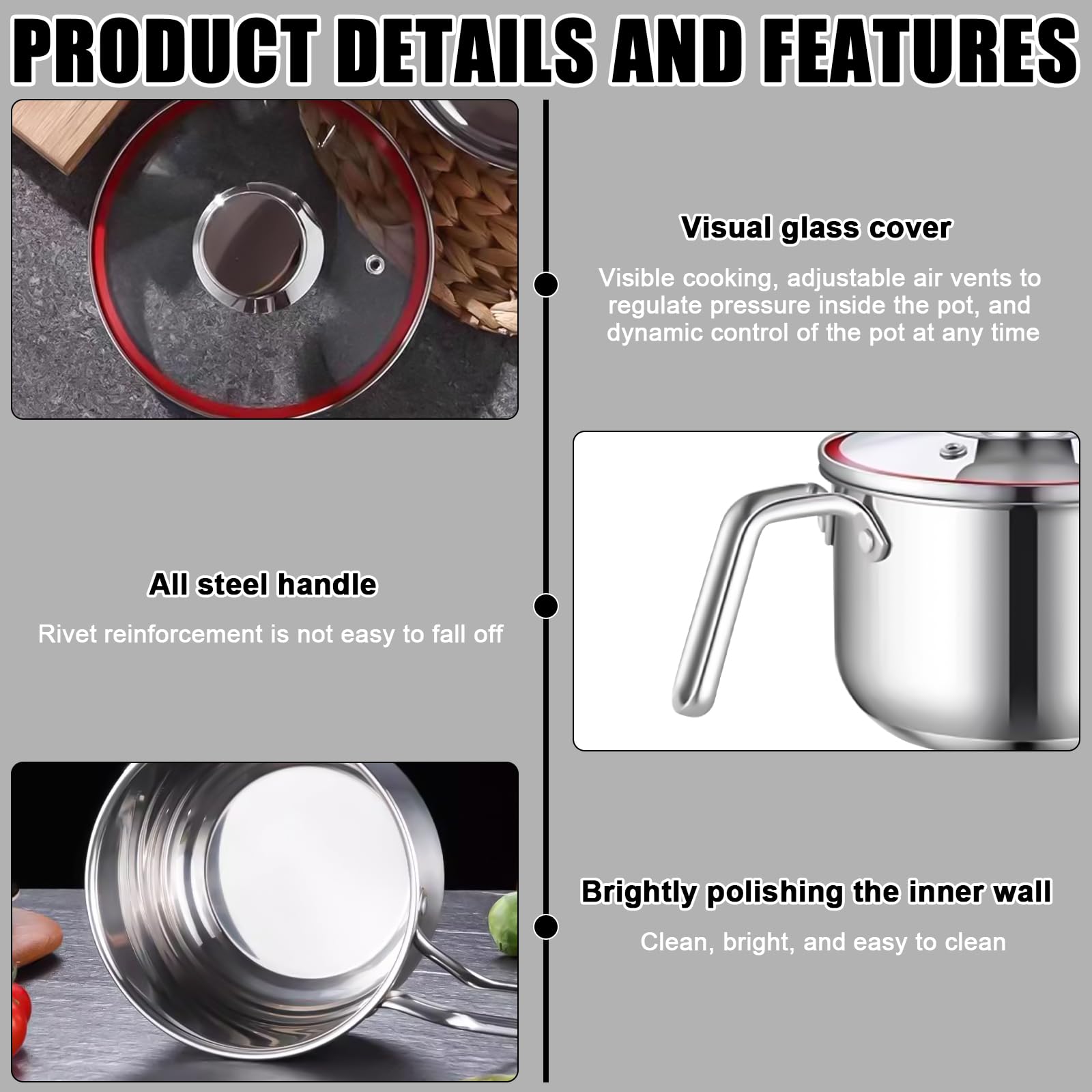 Pentola per latte a induzione in acciaio inox: mini pentola da 14 cm, per latte e porridge (304 acciaio/10 cm di profondità)