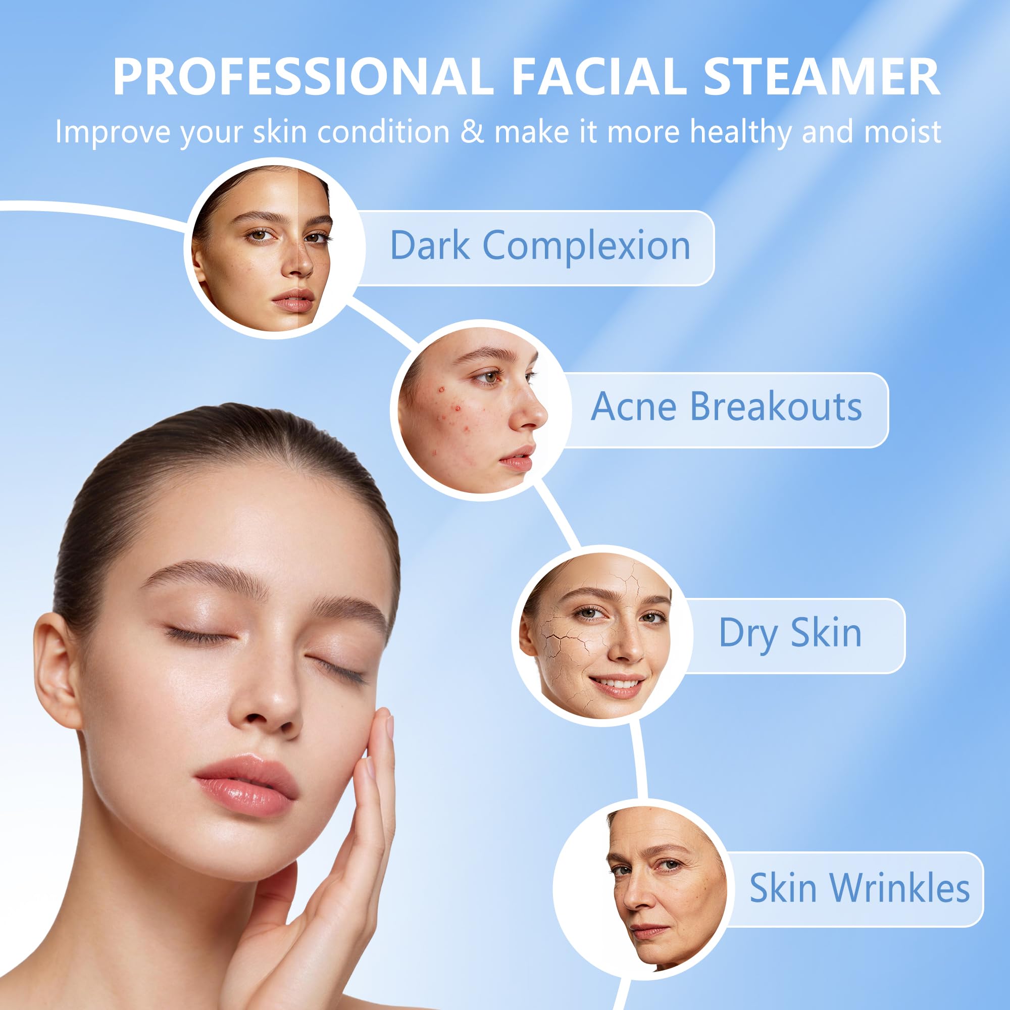 Professional Facial Steamer with Hot Mist, Adjustable Wheeled Stand, White