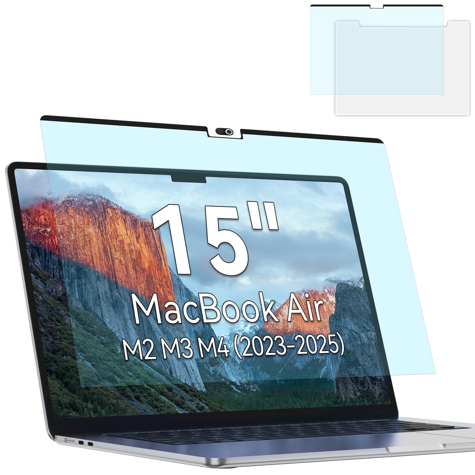 Magnetic Anti Blue Light Screen Protector for MacBook Air 15 Inch (2023-2025, M2, M3, M4), Removable MAC 15.3" Blue Light Filter , Bubble-Free Install