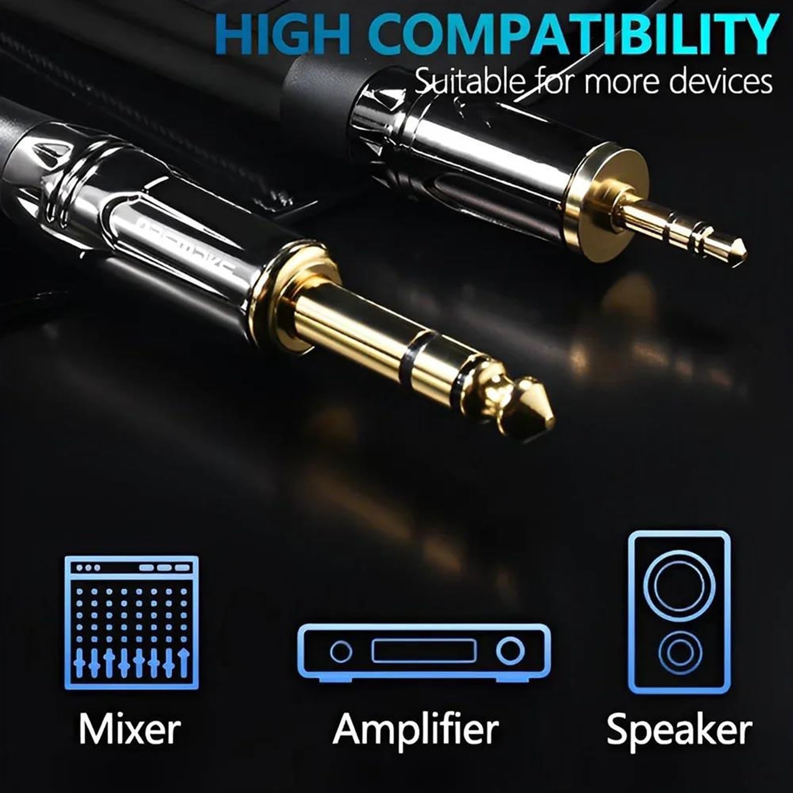 TSTS Cavo Strumento per Chitarra Cavo Stereo Da 3,5 A 6,35 Mm TRS Maschio Da 1/8 Di Pollice A TRS Maschio Da 1/4 Di Pollice Per Amplificatore Per Chitarra E Pianoforte Home Theater(5m)