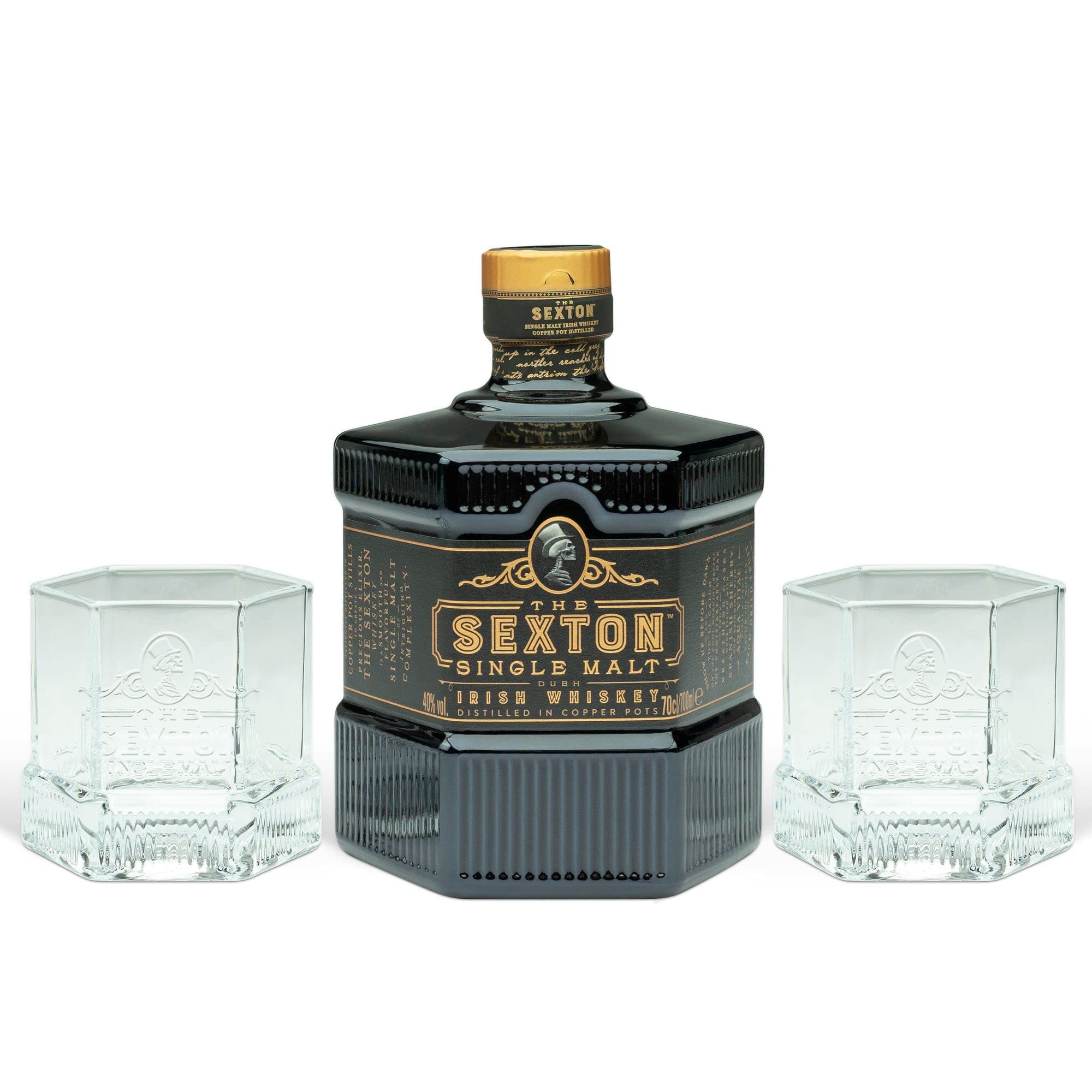 The Sexton Irish Single Malt mit 2 Whiskygläsern in Holzkiste (0,7 l)