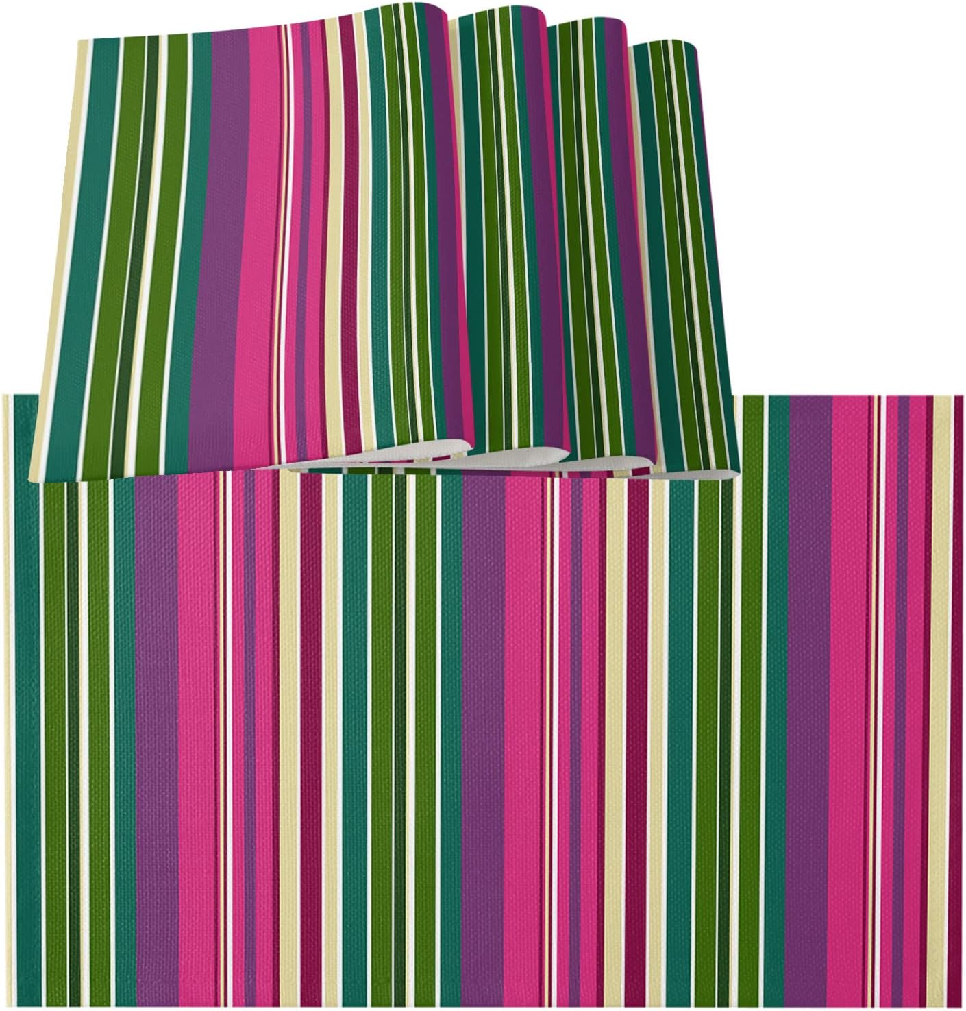 Colorful Striped Placemat Set of 4, Cotton Linen Placemats