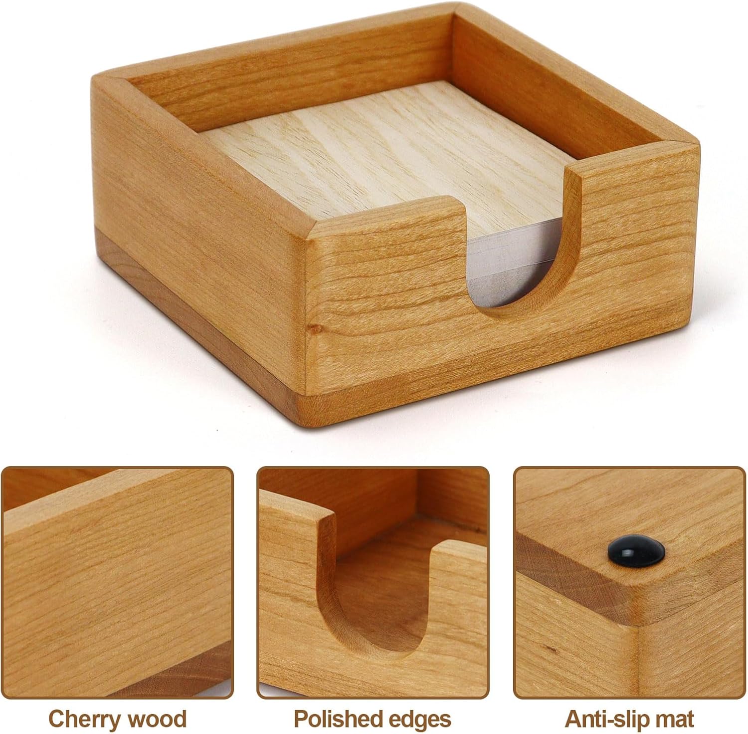 MultiBey Solid Cherry Wood Desk Organizer Set, Wood Tape Dispenser with Refill Rolls, Wooden Pen Holder, Wood Post It Note Holder for Office & Home Desk Supplies (3-Piece Set)
