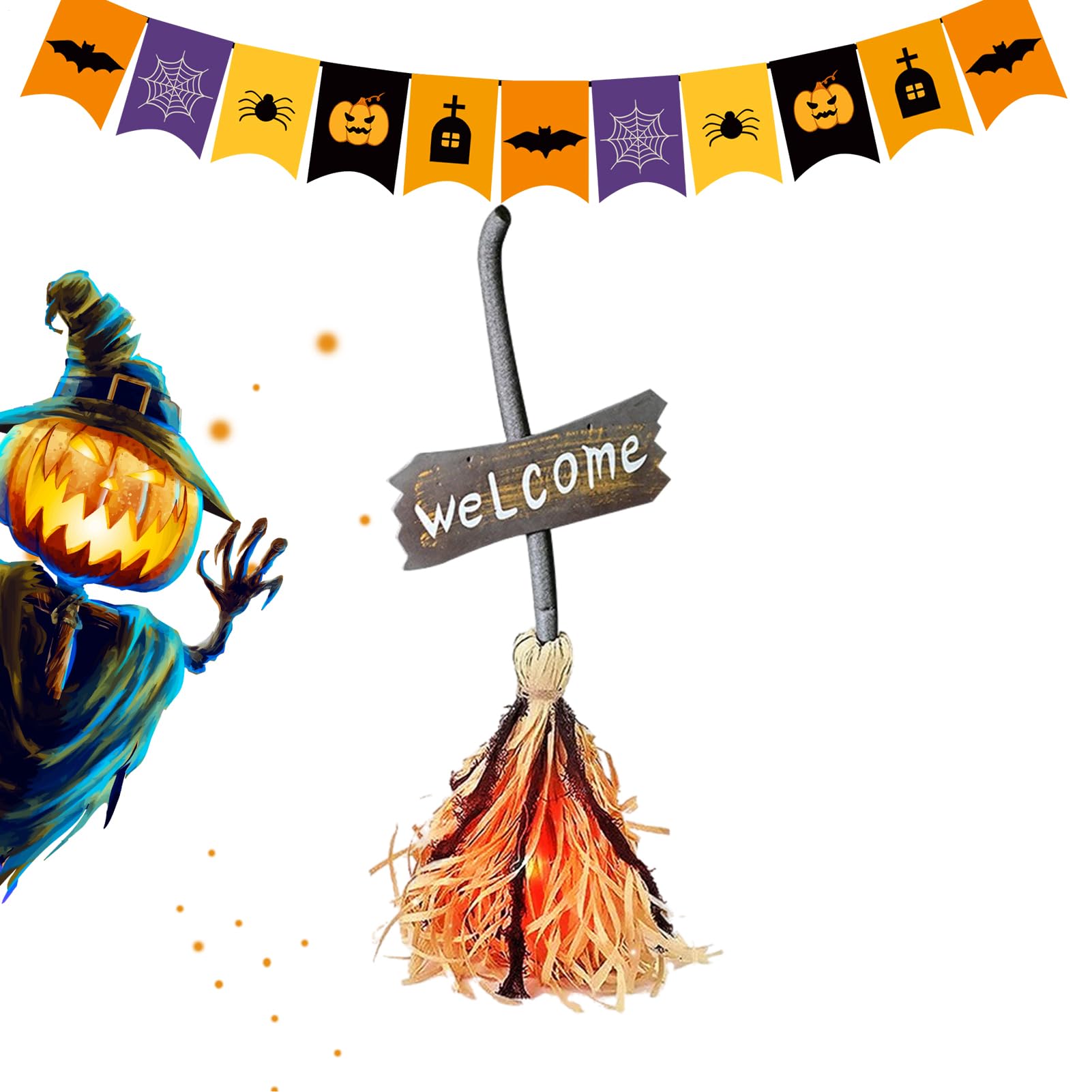 Balai de sorcière Halloween sonore pour effrayer les passants devant la maison