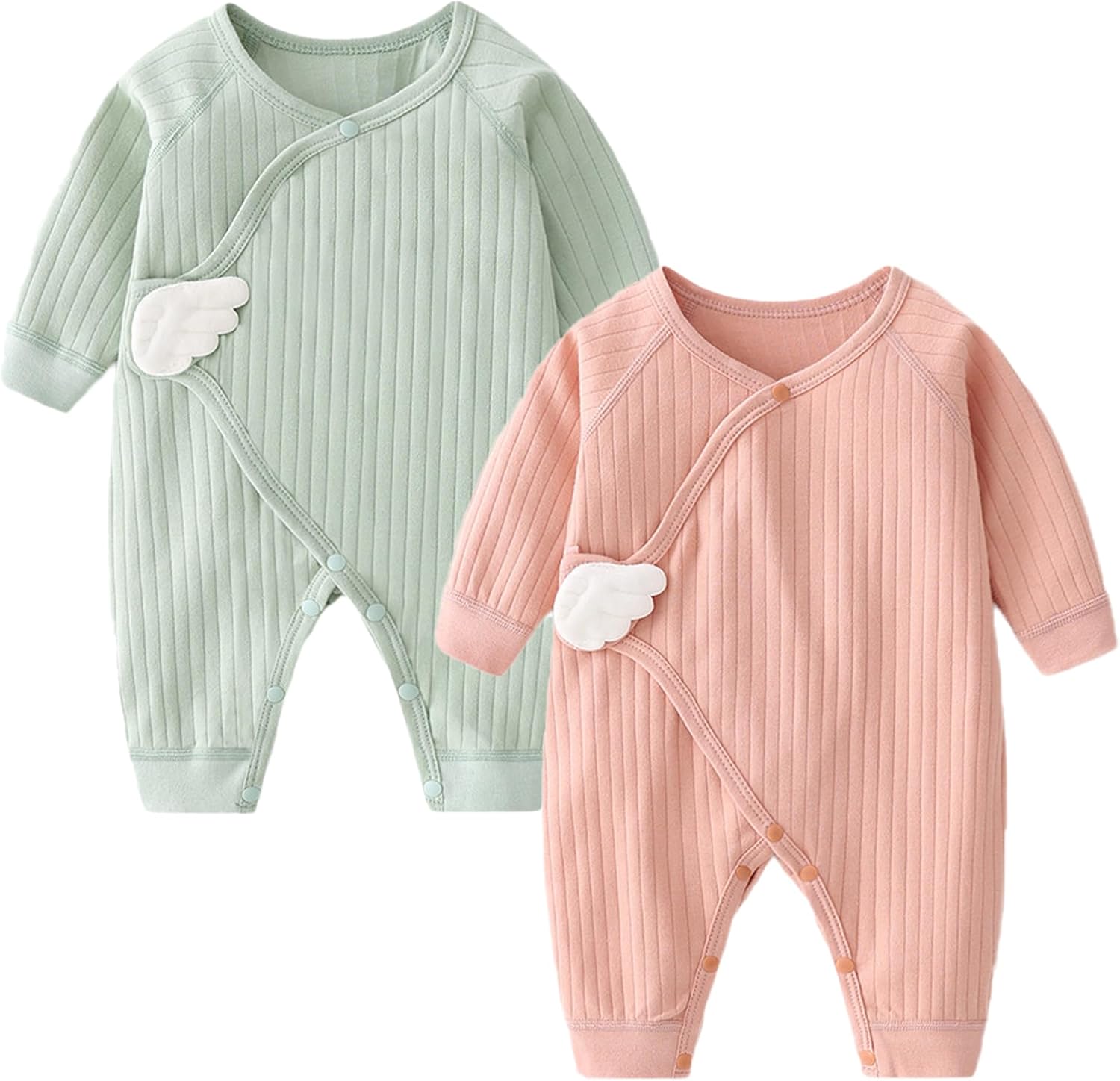 Newborn Romper Coming Home Outfit Unisex Cotton Solid 2 Pack Button Jumpsuits for Infant Baby Boys Girls