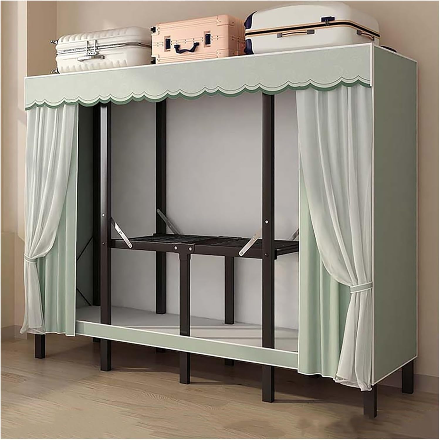 Przenośna pokrywa szafa na ubrania składany wieszak na ubrania z wieszakami stojący L odzież do sypialni/akademika oszczędzająca miejsce(Green,80cm/31.5inch)