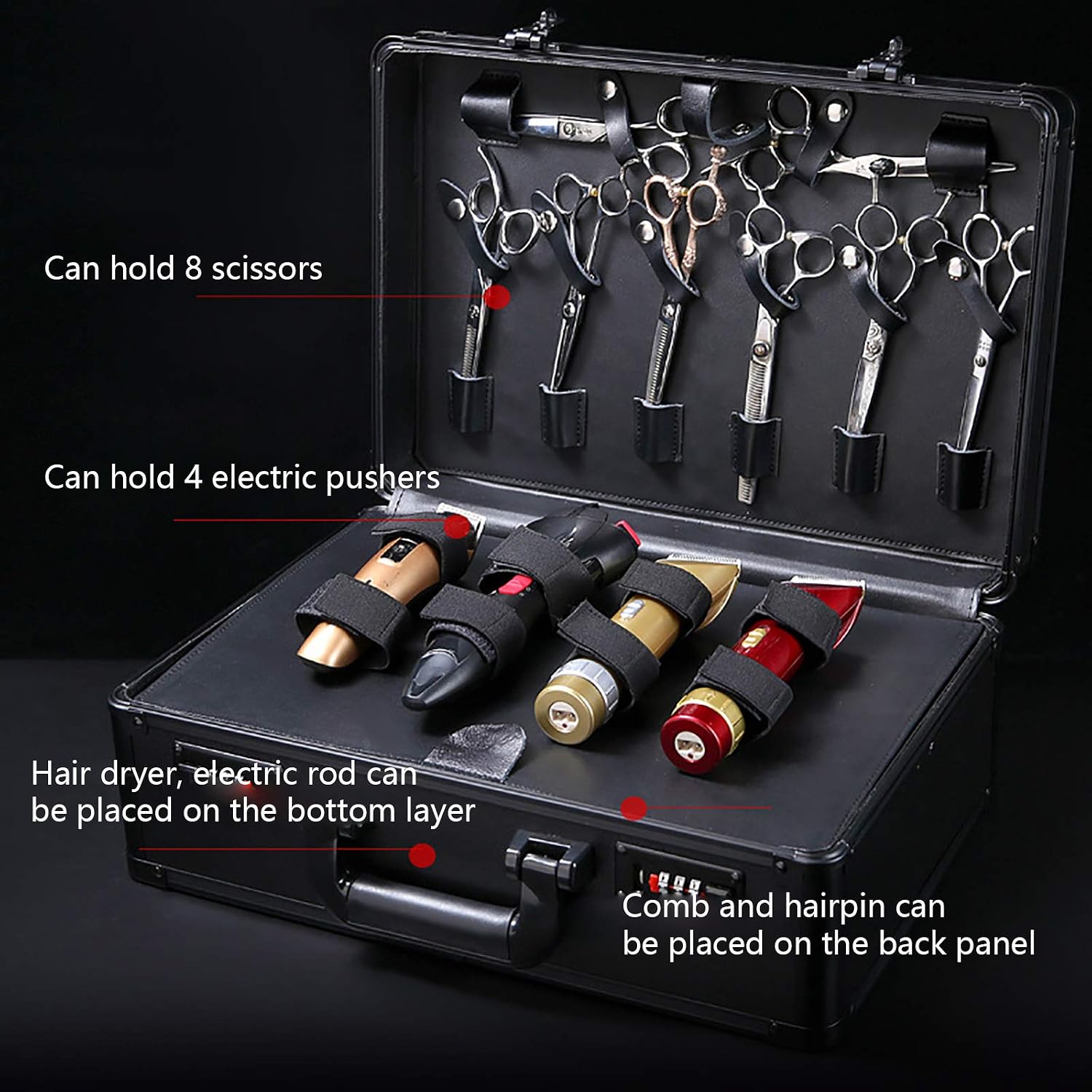 Barber Carrying Case Barber Case, Stylist Tool Box rofessional Salon Hair Cutting Grooming Kit Storage Organizer for Clippers, Scissors, Barber Supplies (Black)