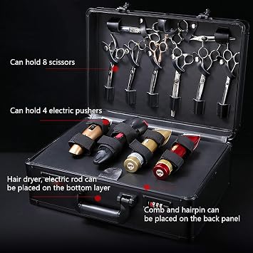Barber Carrying Case Barber Case, Stylist Tool Box rofessional Salon Hair Cutting Grooming Kit Storage Organizer for Clippers, Scissors, Barber Supplies (Black)