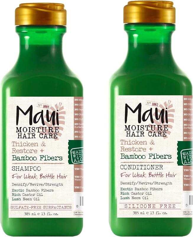 Maui Moisture Thicken & Restore + Bamboo Fibers Strengthening Shampoo and Conditioner for Softer, Thicker Transitioning Hair