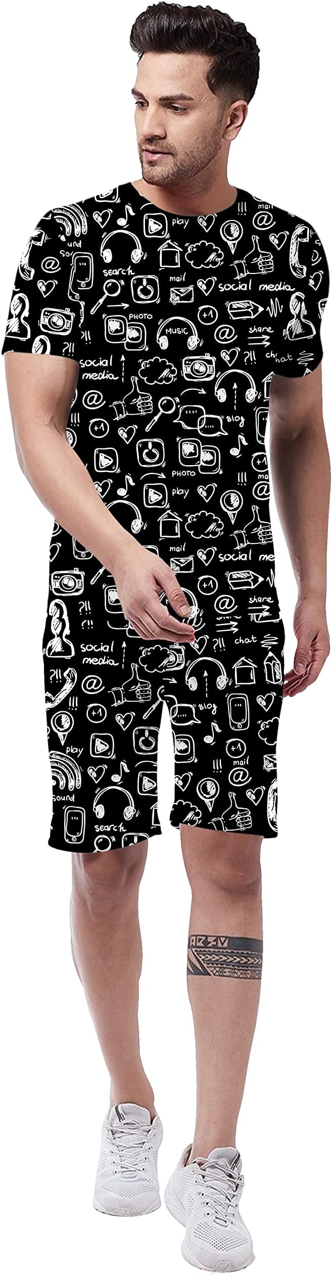 SATPURUSH Men's Casual Summer Night dress Soft Cotton Poly Lycra Digital Printed Casual Sleepwear & Launge(Lounge) Wear Nightdress, Regular Fit Round Neck Short Sleeves T-Shirt and shorts(Boxer) Pair set with Classic Pajama Shorts stylish Beach Wear Night Set night suit Dress for men Pack of 1