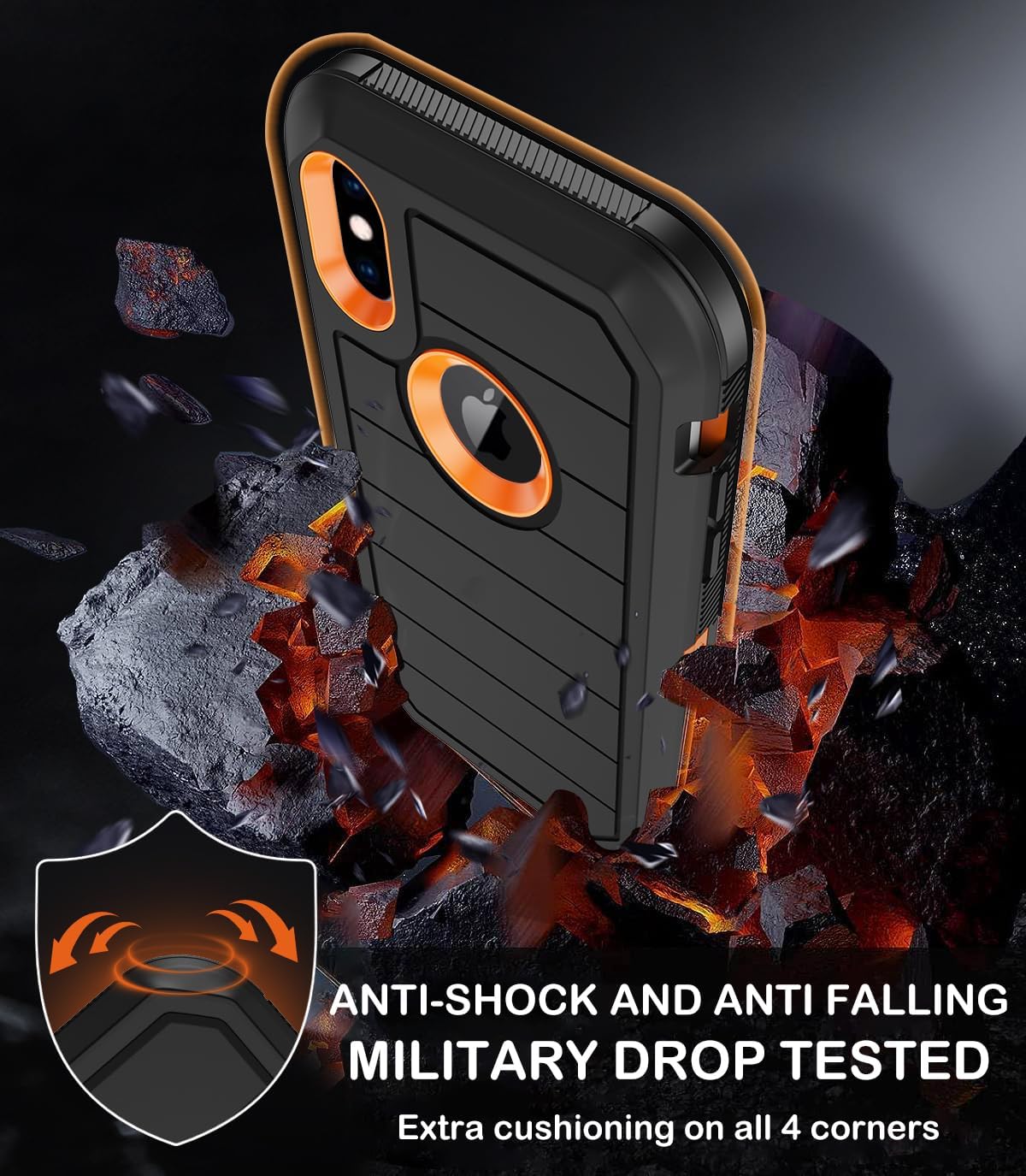 KECAI for iPhone X Case with Built-in Screen Protector, iPhone XS Case Belt Clip Holster,Heavy Duty Shockproof Drop Protection Military Grade Rugged Full Body Phone Cover with Kickstand (Black Orange)