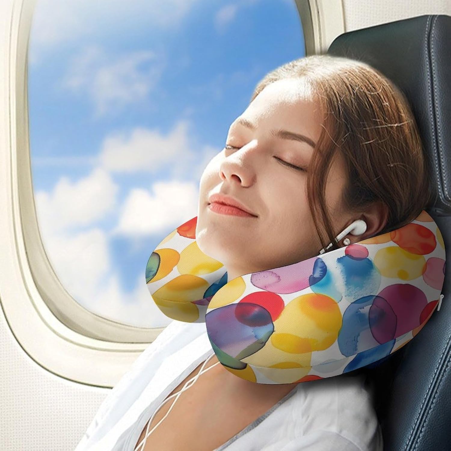Watercolor Colourful Spot Funny Travel Pillow U Shaped Memory Foam Neck Pillows Portable for Flight Car Home Office